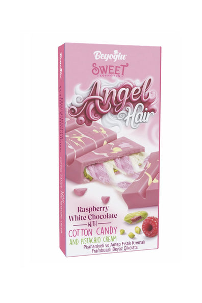 Angel Hair Raspberry Chocolate Filled with Pistachio and Cotton Candy (Ahududulu Çikolata, Fıstıklı ve Pamuk Şekerli) 2.8 oz (80 G)