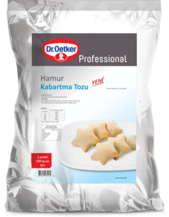 A pack of Dr. Oetker Professional Hamur Kabartma Tozu, which is a type of baking powder, in a sealed, silver-colored bag.