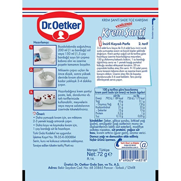 Dr. Oetker Whipped Cream Ingredients (Back Side of the Package)