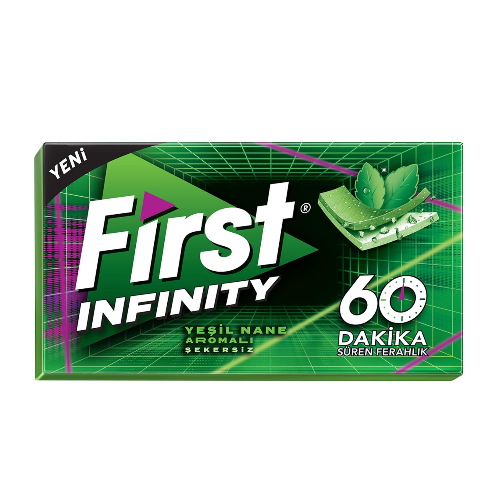 First 60 Dk Infinity Green Mint Gum delivers a long-lasting, refreshing mint flavor that keeps your