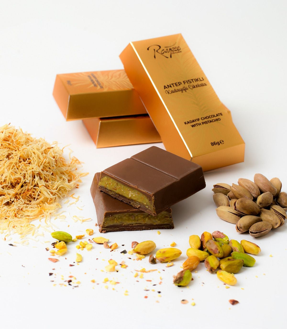 Rayess Chocolate Milk Pistachio Kadayif Ingot Dubai Chocolate 3 oz (86 gr)