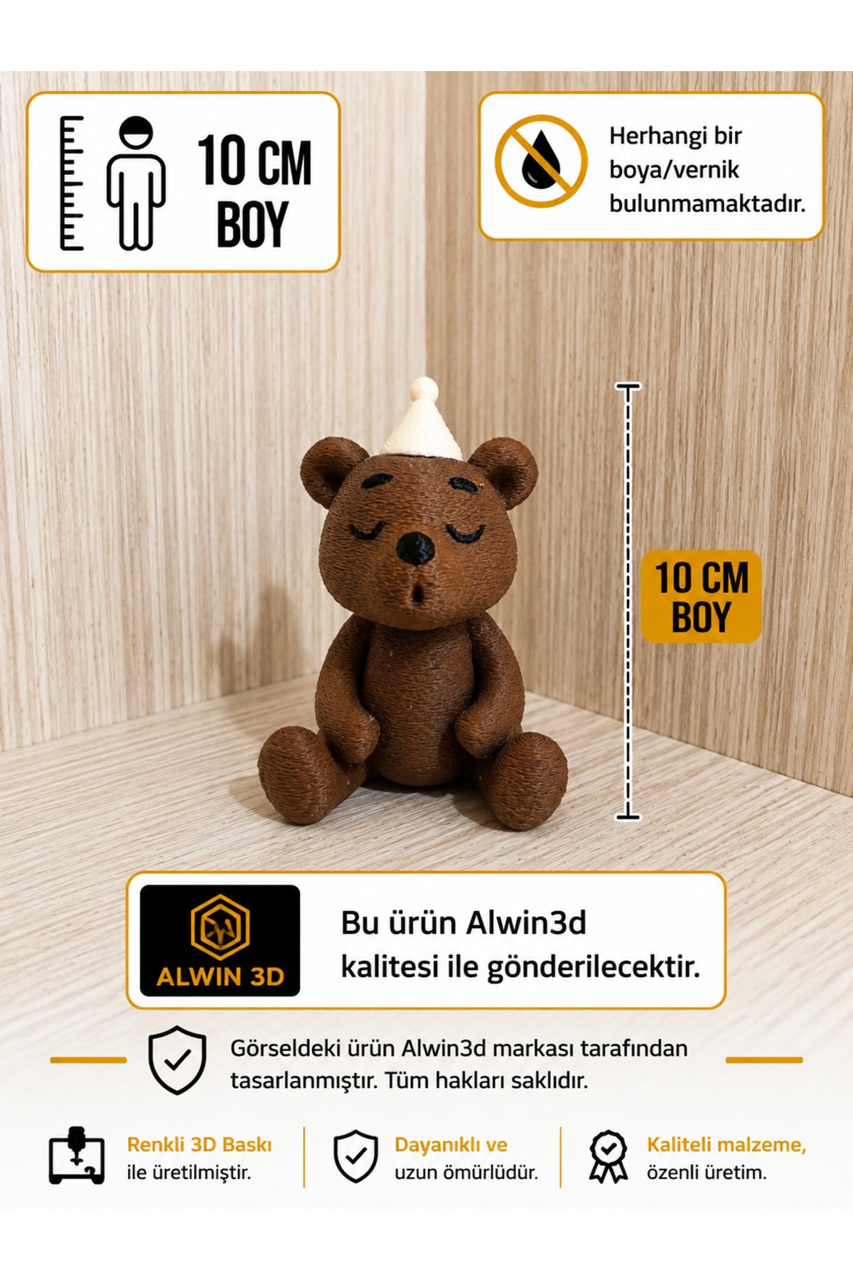 Add a playful touch to your space with the Alwin3d Cute Sitting Bear Blowing Candle Figurine Toy.