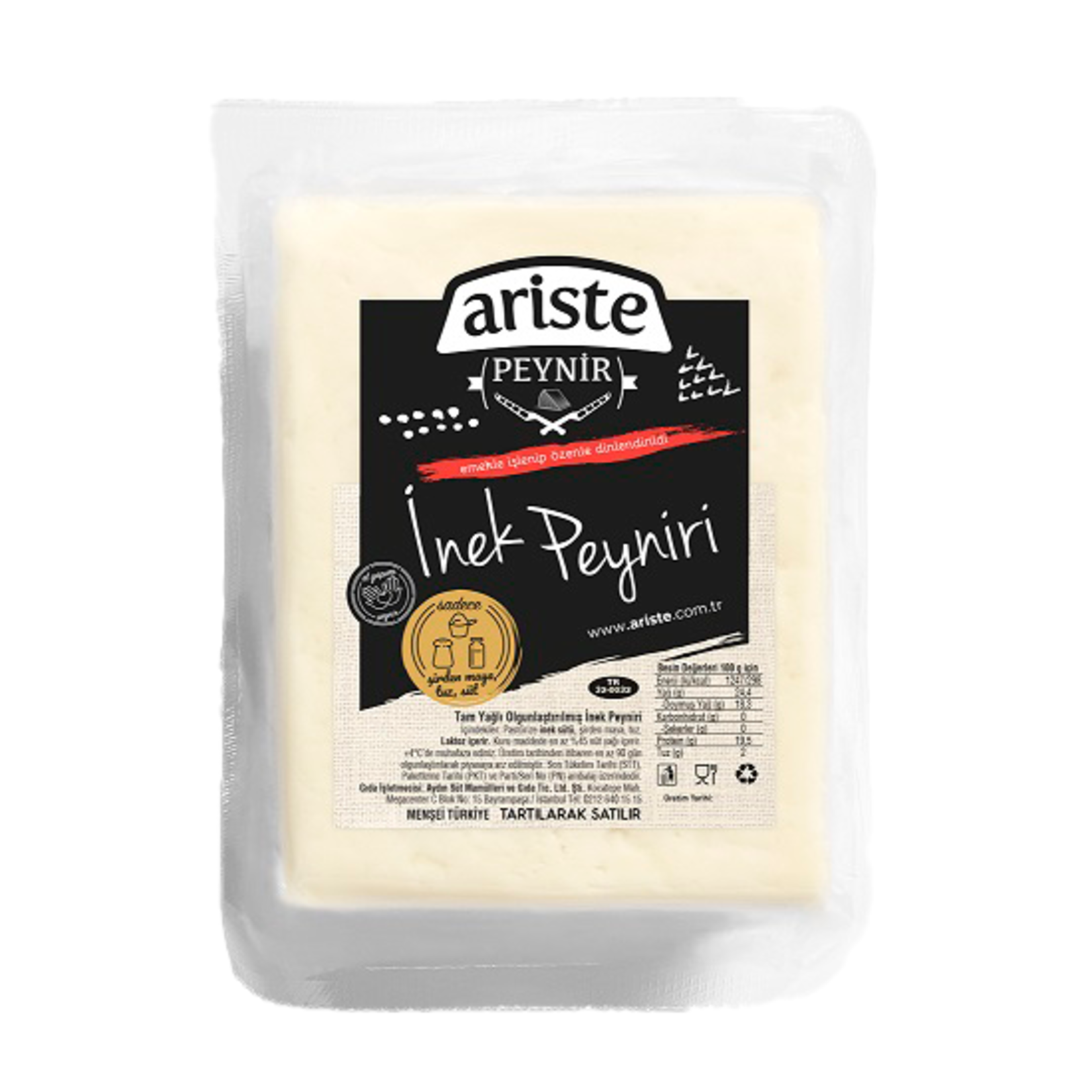 Ariste Classic Cow Milk White Cheese is a traditional Turkish-style white cheese made from cow’s milk, known for its smooth texture and balanced salty flavor.