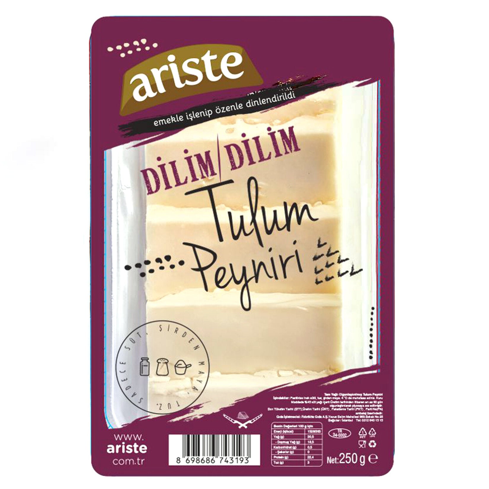 Ariste Sliced Tulum Cheese brings the rich, slightly tangy character of traditional Turkish tulum cheese straight to your table.