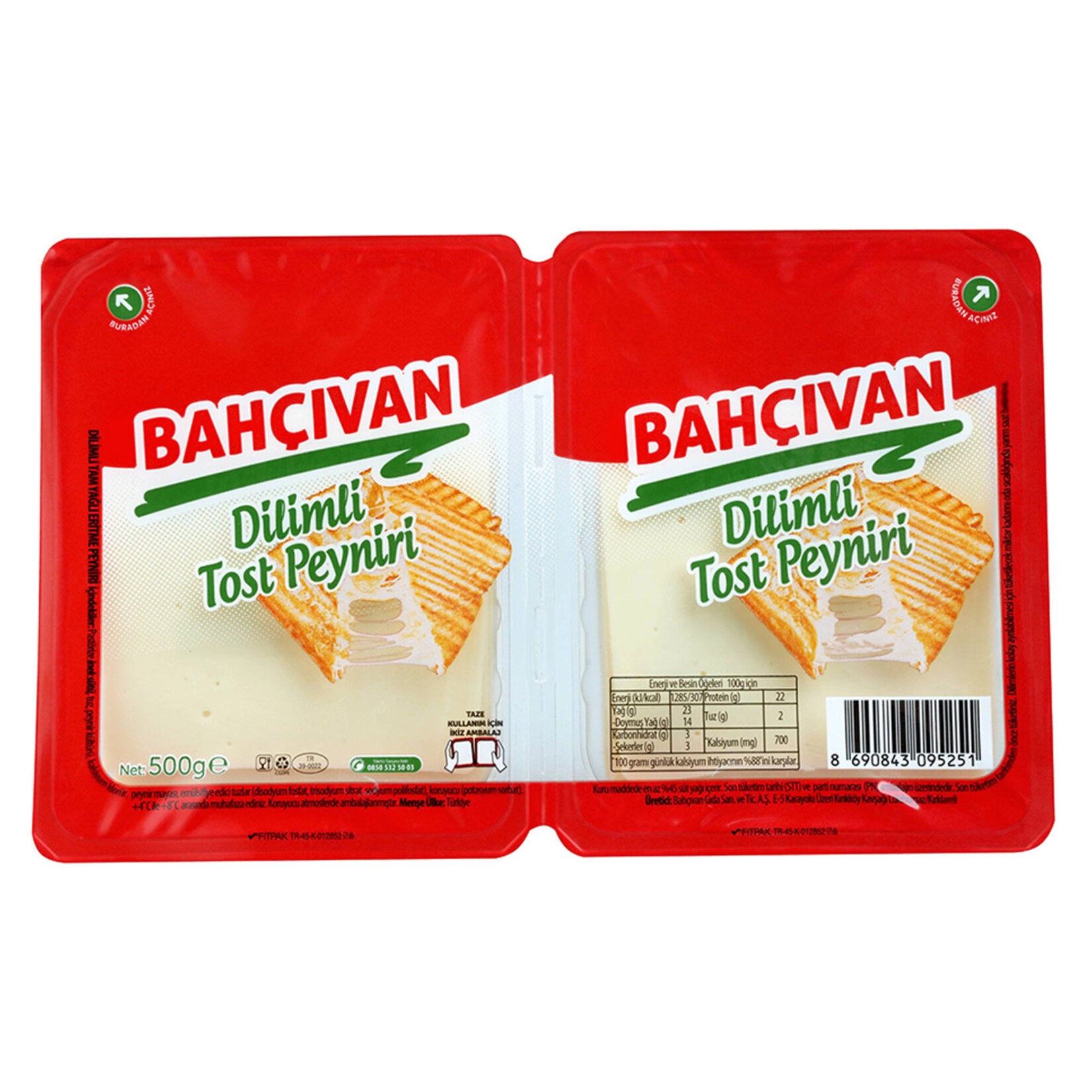 Bahcivan Dilimli Tost Peyniri is a sliced Turkish fresh kasar cheese specially crafted for perfectly melted sandwiches and breakfast plates.