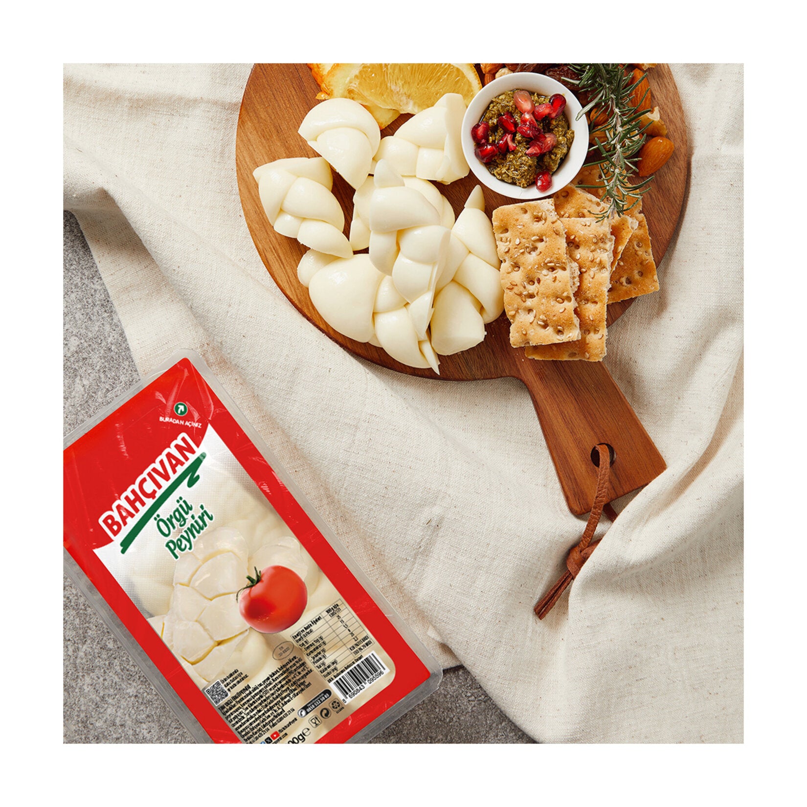 Bahcivan Orgu Peyniri is a traditional Turkish braided cheese known for its firm yet elastic texture and mildly salty, milky flavor.