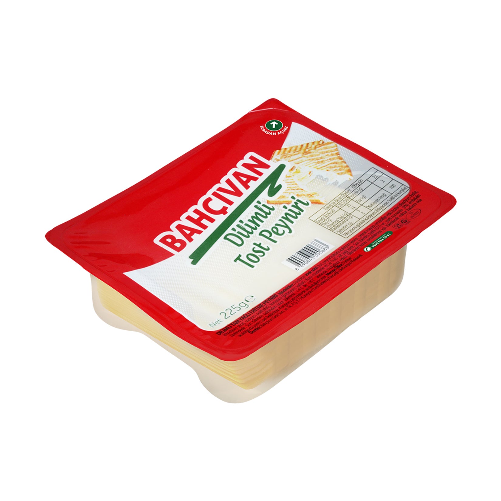 Bahçıvan Tam Yağlı Taze Dilimli Tost Peyniri is a full-fat, pre-sliced Turkish toast cheese made from pasteurized cow’s milk.