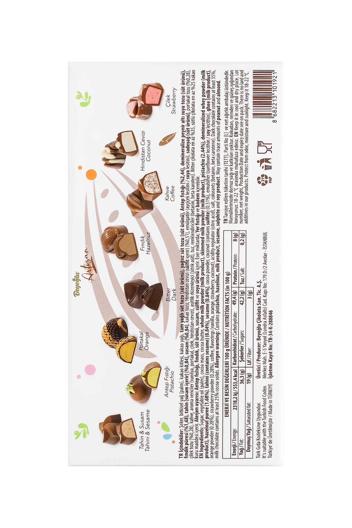 Beyoglu Artizan Pralines are crafted from carefully selected cocoa beans, expertly processed to deliver a rich, smooth, and memorable chocolate experience in every bite.