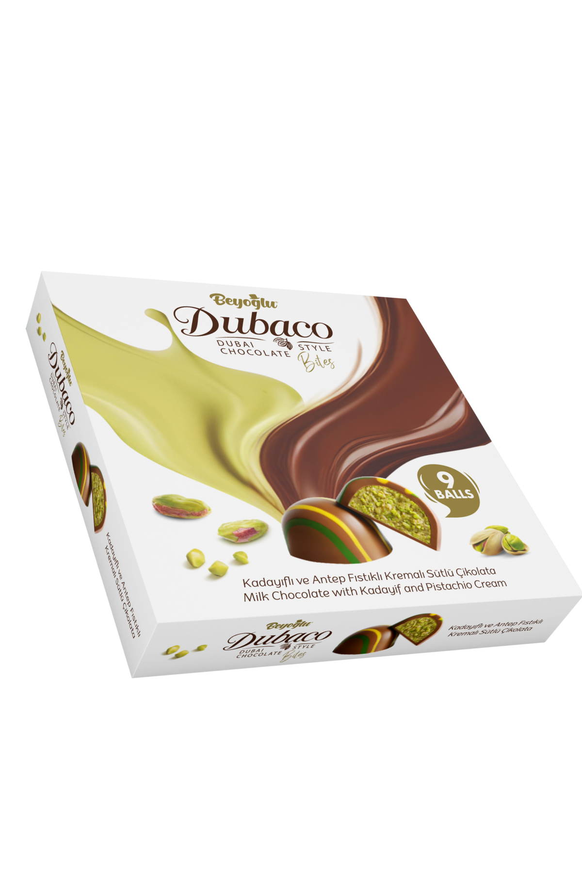 Beyoglu Dubaco Crispy Kadaif & Antep Pistachio Cream Dubai Balls bring together the rich tradition of Turkish confectionery and a modern chocolate experience.
