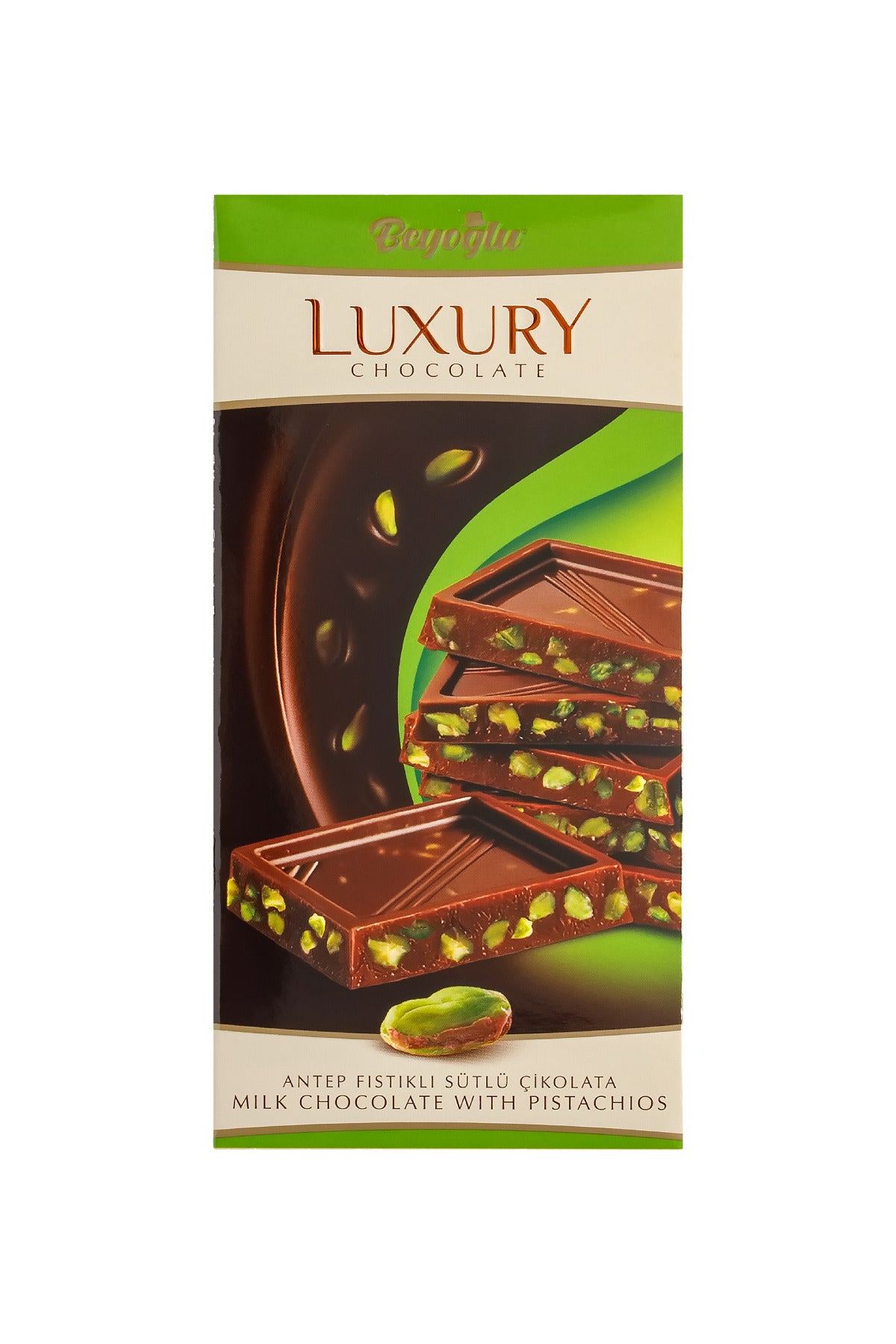 Beyoğlu Çikolata Luxury Antep Pistachio Tablet Chocolate brings together smooth milk chocolate and premium Antep pistachios for a rich, balanced flavor inspired by the confectionery traditions of Türkiye.
