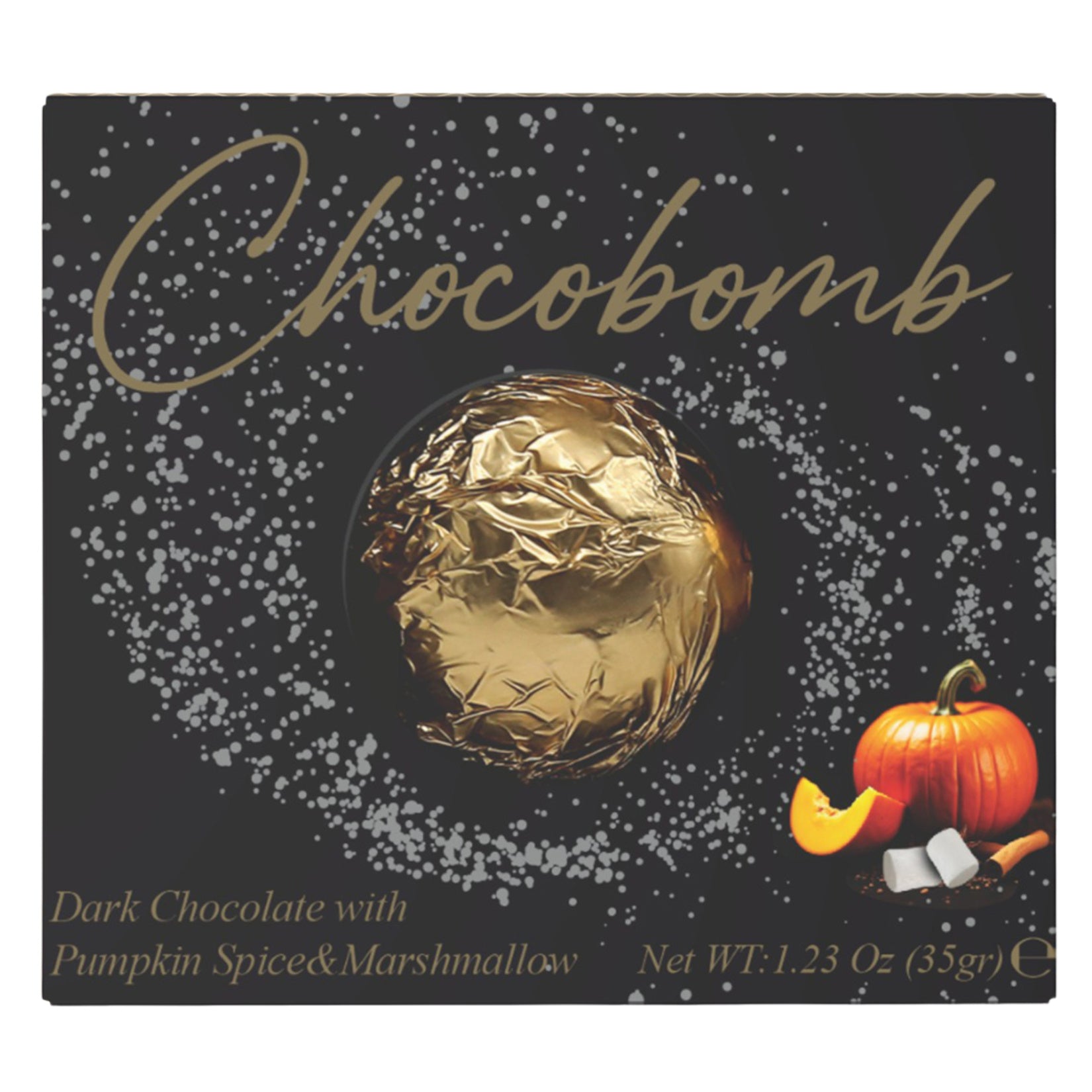 Bind Chocobomb Pumpkin Marshmallow Dark Chocolate combines rich dark chocolate with a soft marshmallow center and warm pumpkin spice notes.