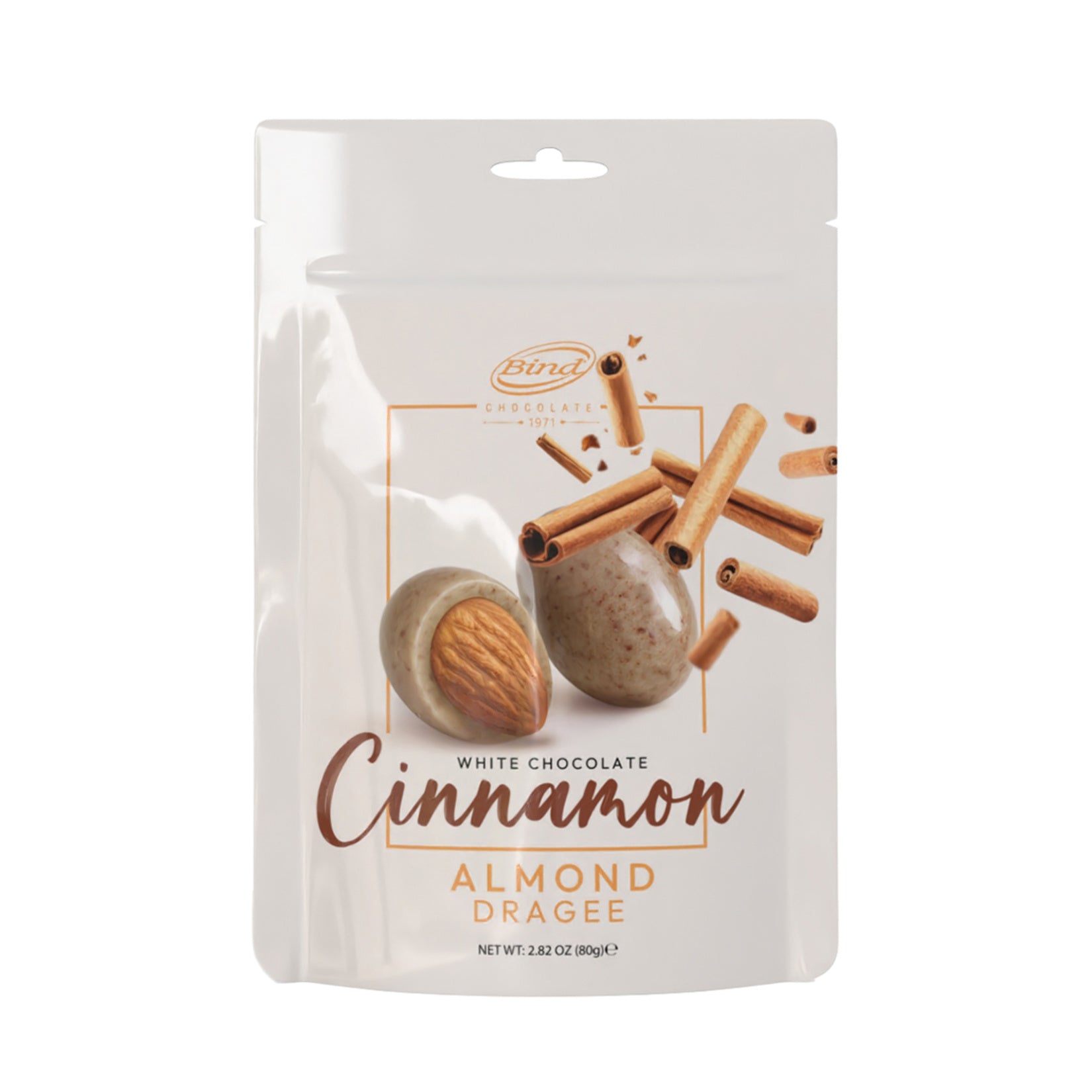 Discover the irresistible blend of sweet and spicy with Bind Cinnamon White Chocolate Covered Almond Dragee.