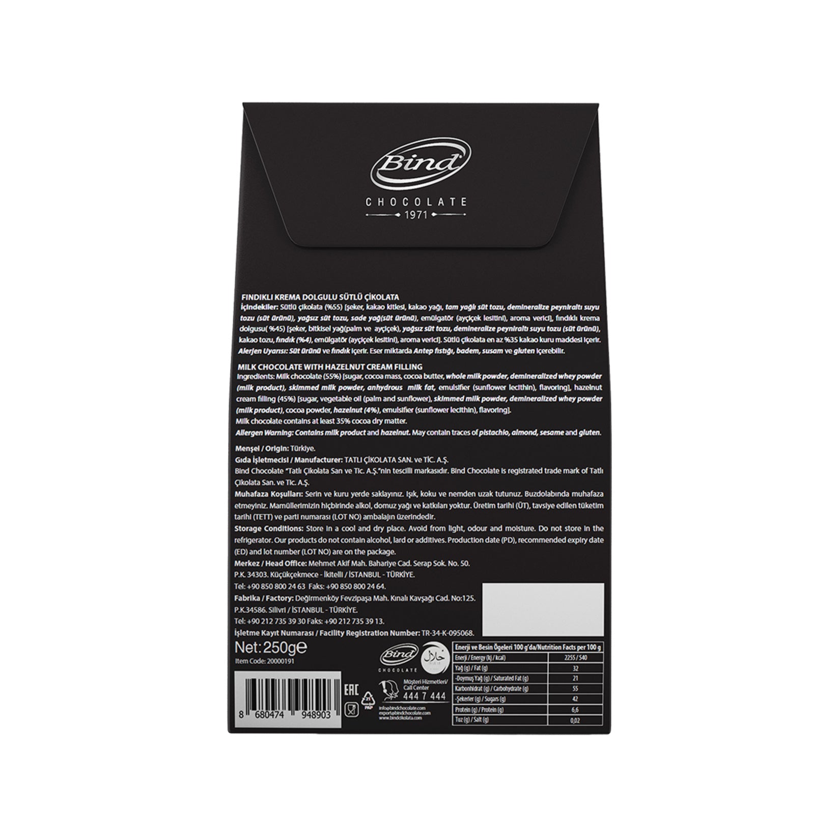 Bind Hazelnut Filled Milk Chocolate brings together smooth milk chocolate and a rich hazelnut cream center for a perfectly balanced sweet treat.