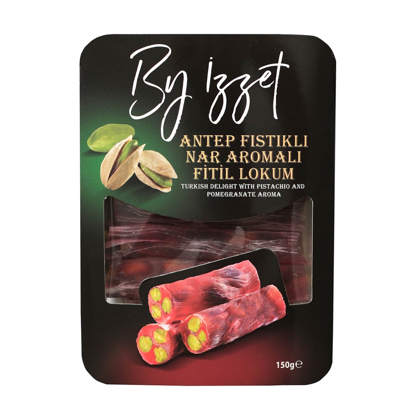Experience the refined taste of By Izzet Antep Pistachio Pomegranate Flavored Fitil Turkish Delight, a premium confection crafted in Türkiye.
