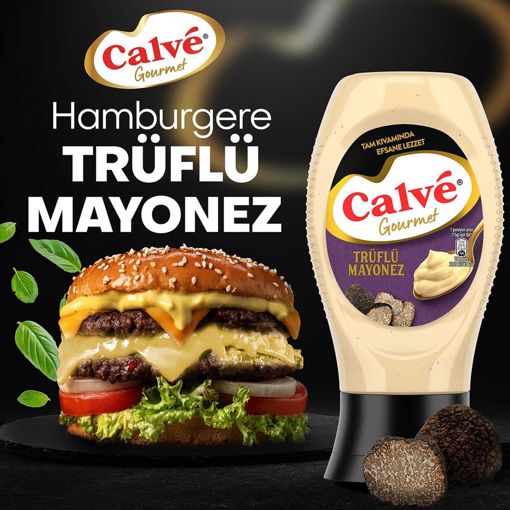 Calve Truflu Mayonez brings a gourmet twist to classic mayonnaise with the rich, earthy aroma of real truffle.