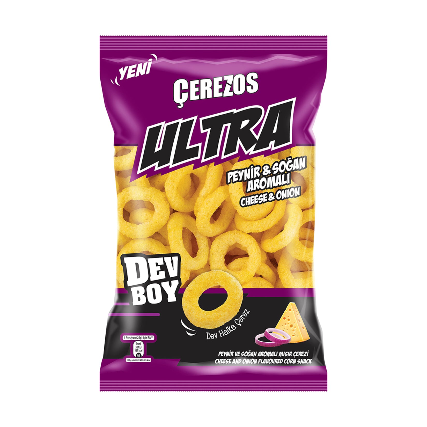 Cerezos Ultra Dev Boy Cheese & Onion Flavored Corn Snack delivers bold, savory flavor in every crunchy bite.