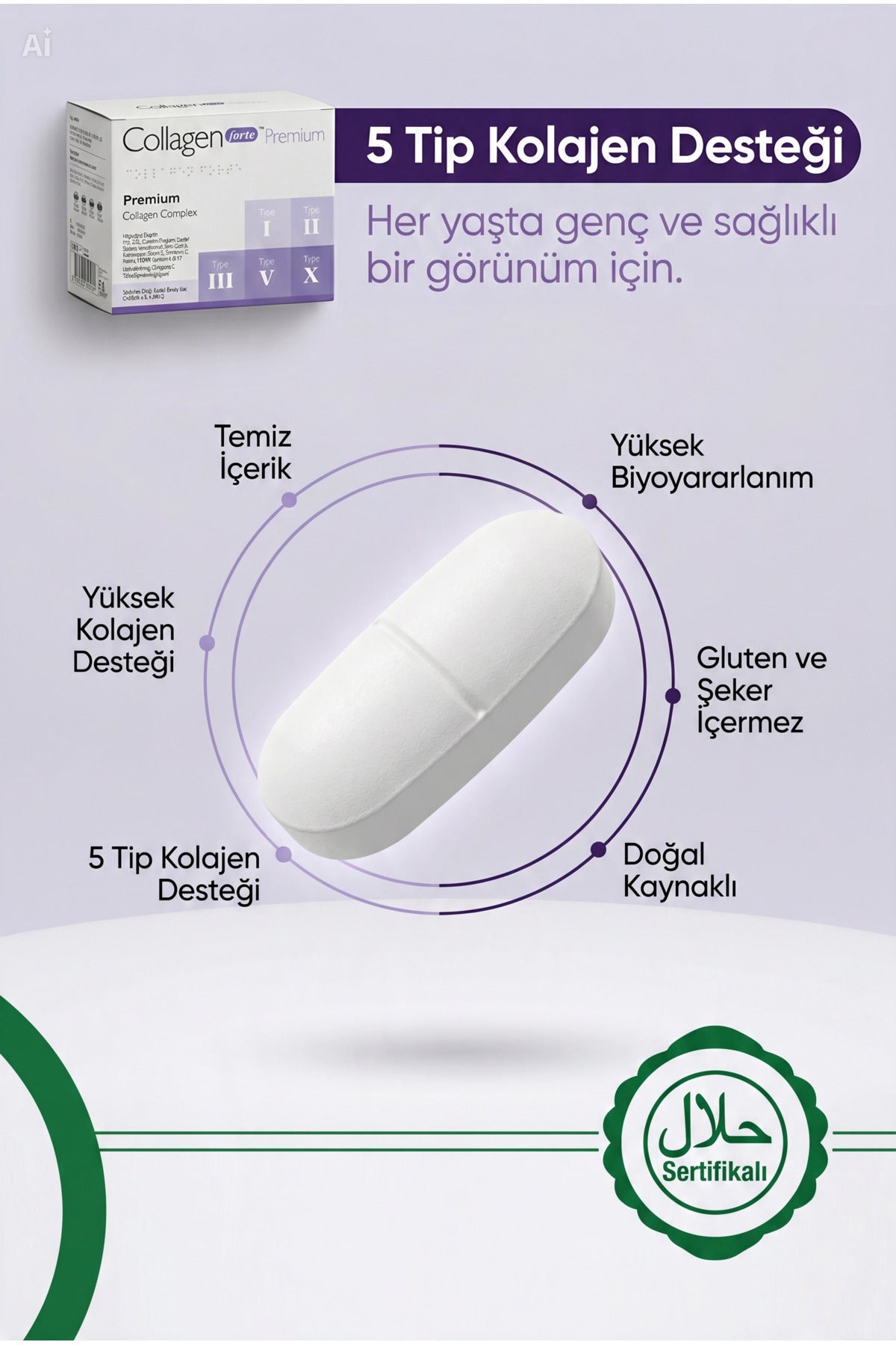 Collagen Forte Platinum 5 Type Collagen Tablet 90 Tablets is a comprehensive beauty and structural support formula designed to nourish skin, hair, nails, joints, and daily energy levels.