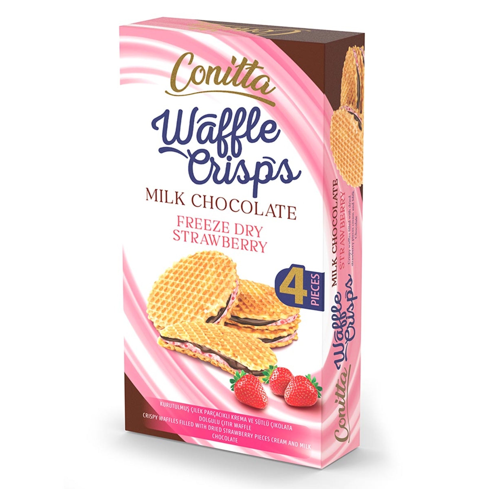 Conitta Waffle Crips Strawberry brings together crispy wafer layers and a smooth strawberry-flavored cream filling for a light, crunchy treat.