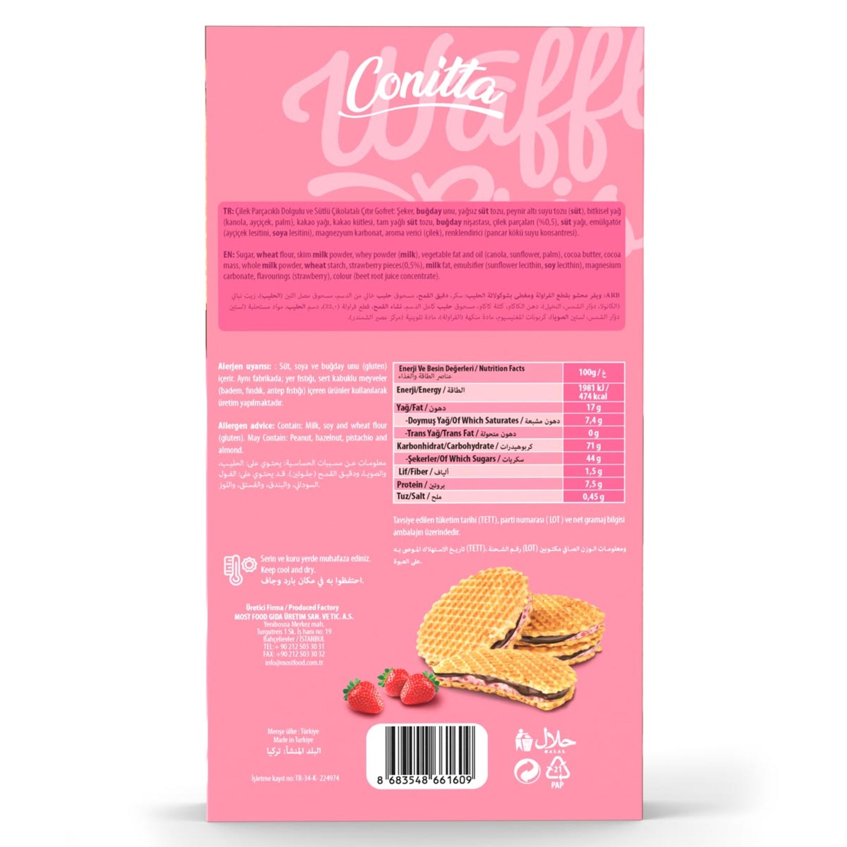 Conitta Waffle Crips Strawberry brings together crispy wafer layers and a smooth strawberry-flavored cream filling for a light, crunchy treat.