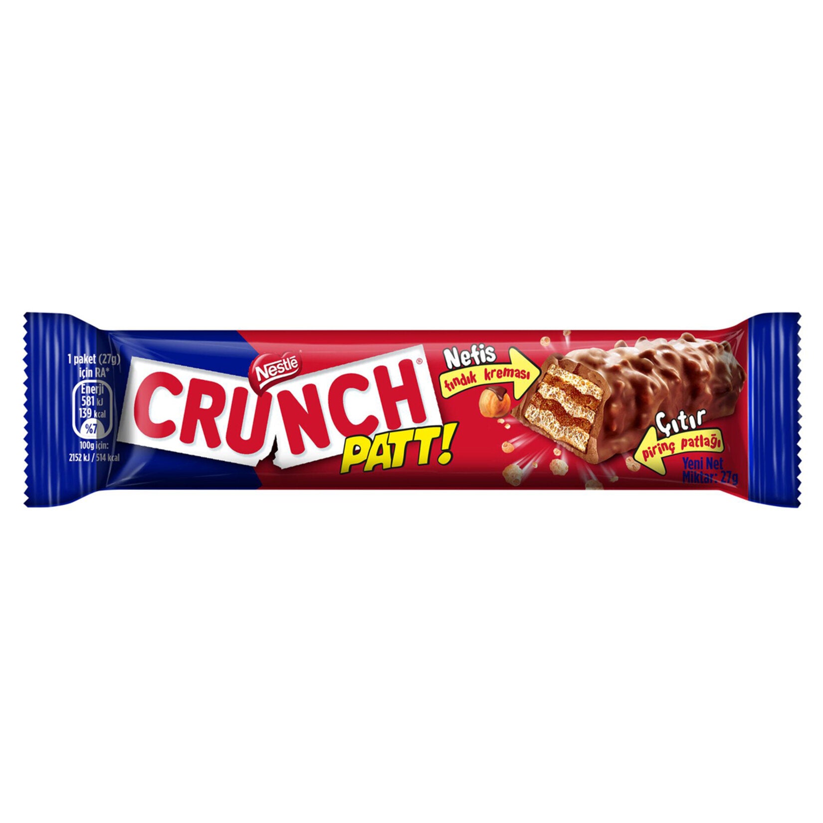 Crunch Patt Rice Hazelnut Cream Wafer brings together the crispy texture of puffed rice, the smoothness of hazelnut cream, and the rich taste of milk chocolate in one irresistible bite.