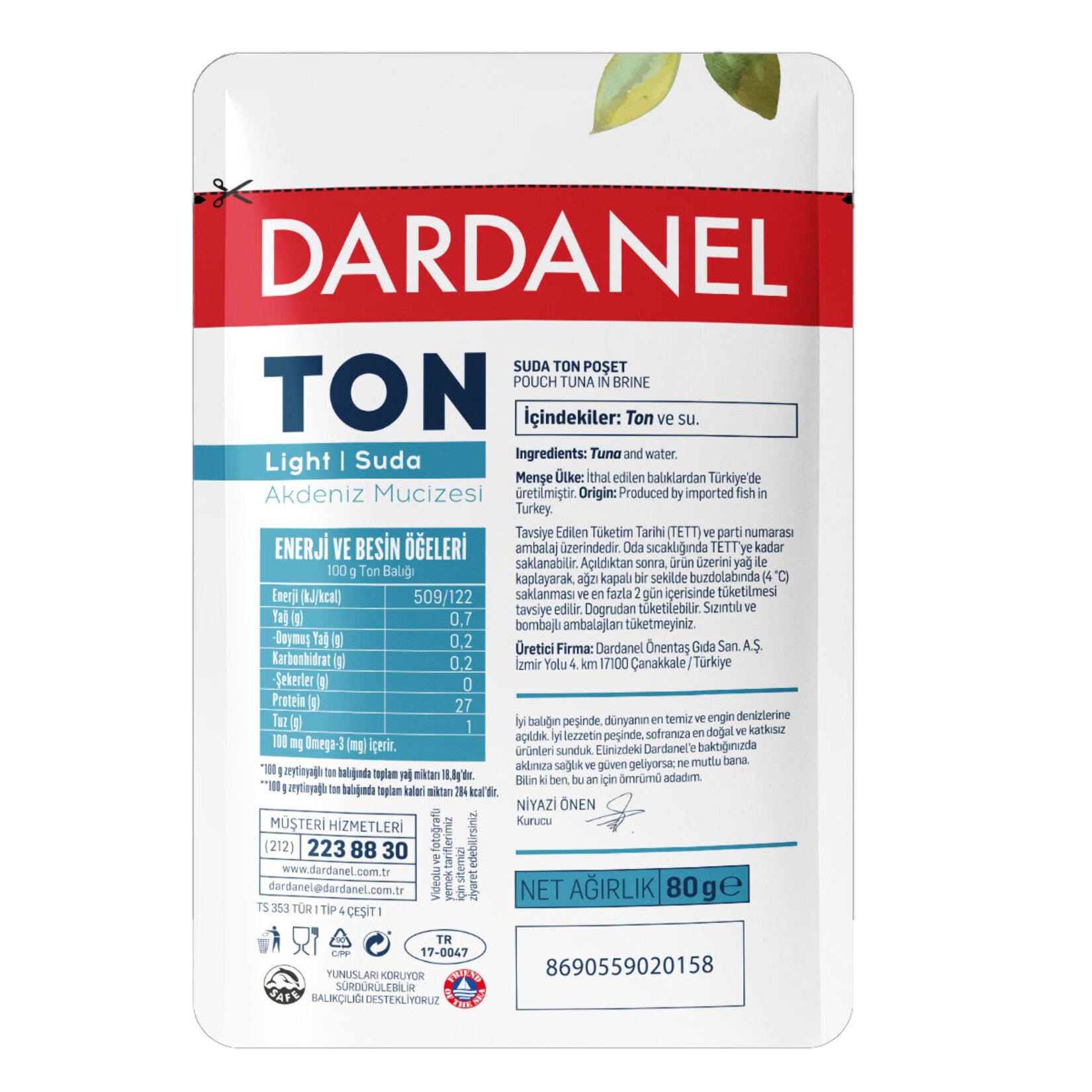 Dardanel Light Tuna Pouch is a convenient and nutritious seafood option made from imported tuna and carefully produced in Türkiye.