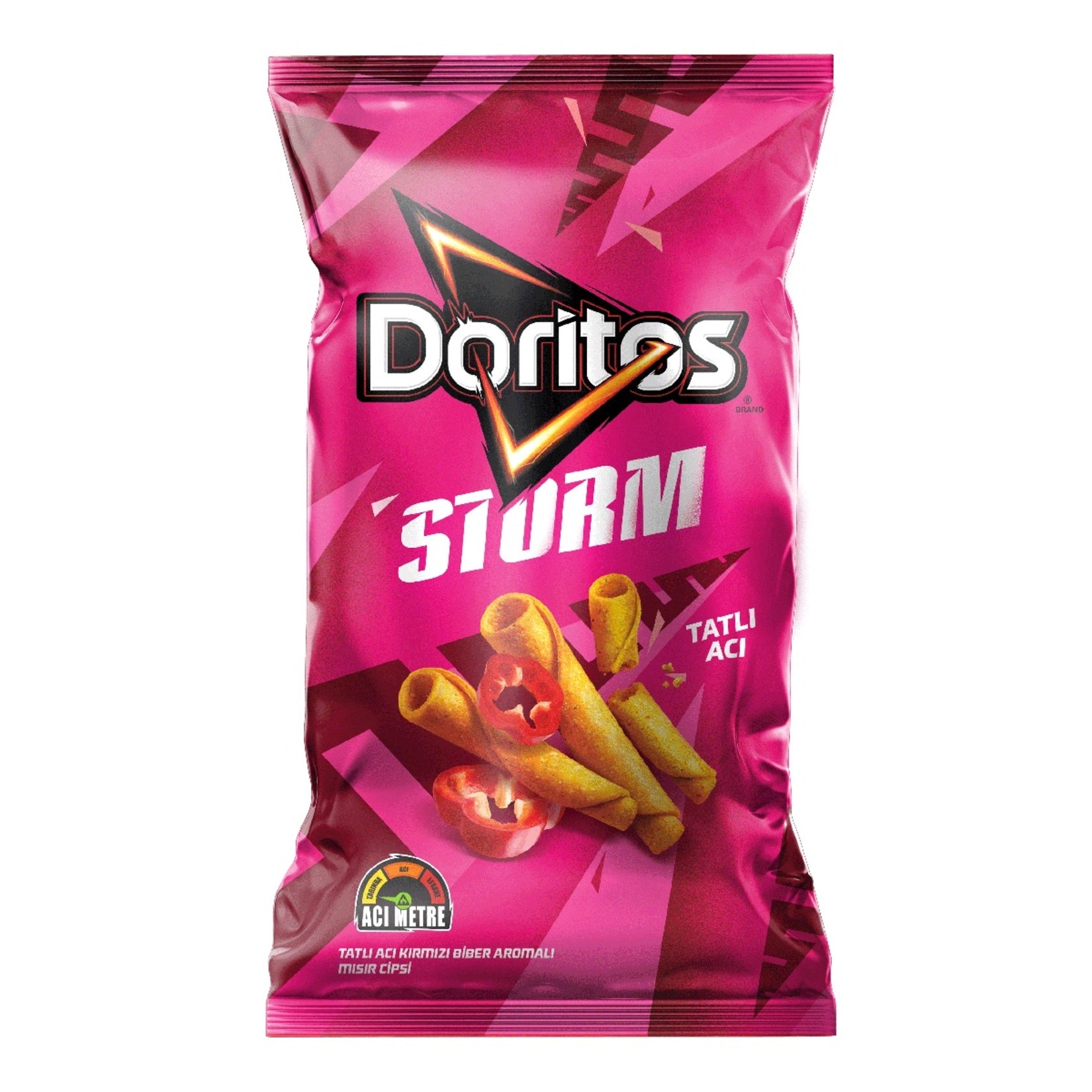 Turn up the flavor with Doritos Storm Sweet Chili Super Size Corn Chips, a bold combination of sweet red pepper notes and fiery heat in every crunchy bite.