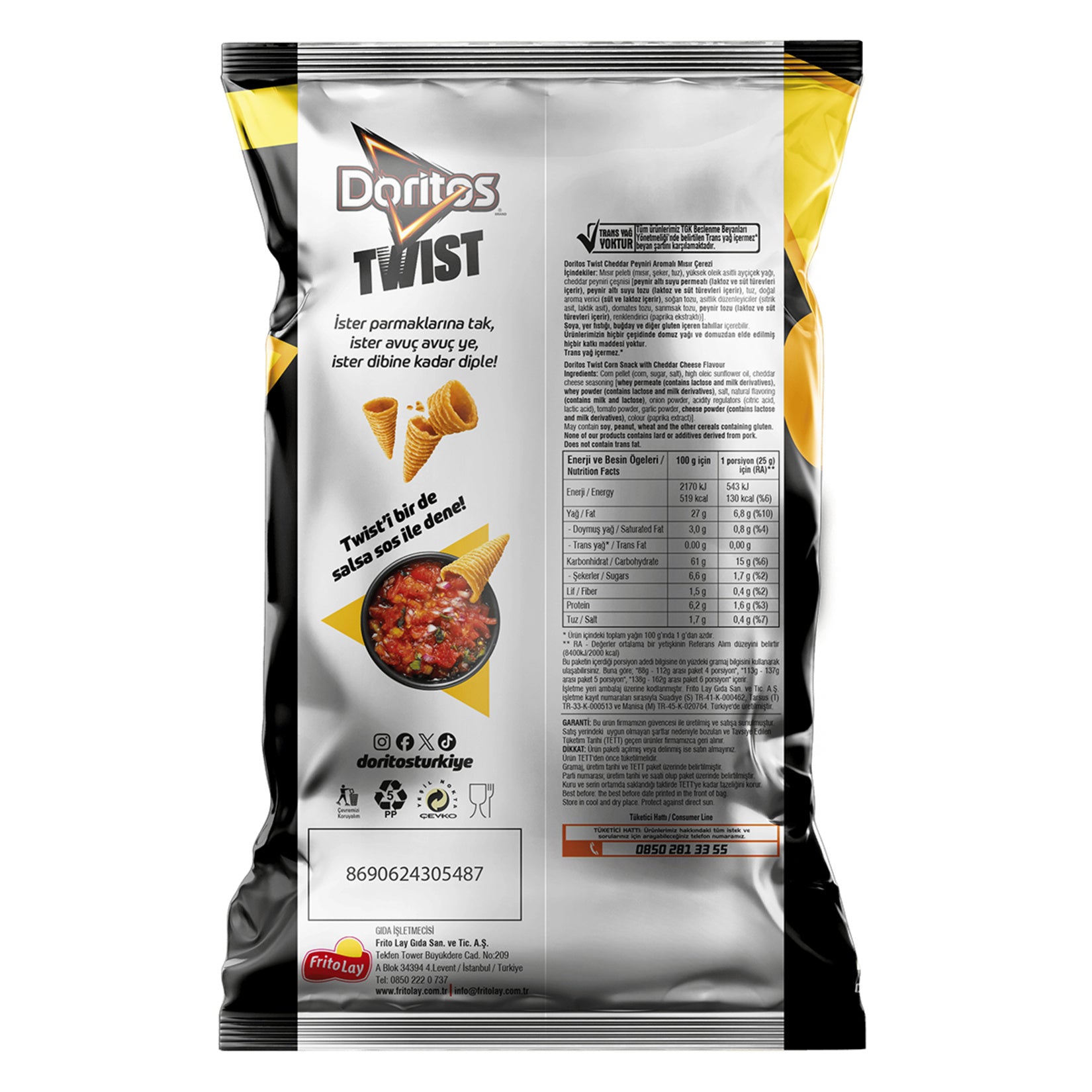 Doritos Twist Cheddar Cheese Flavored Corn Snack delivers bold, tangy cheddar taste with a satisfying crunch in every twisted bite.