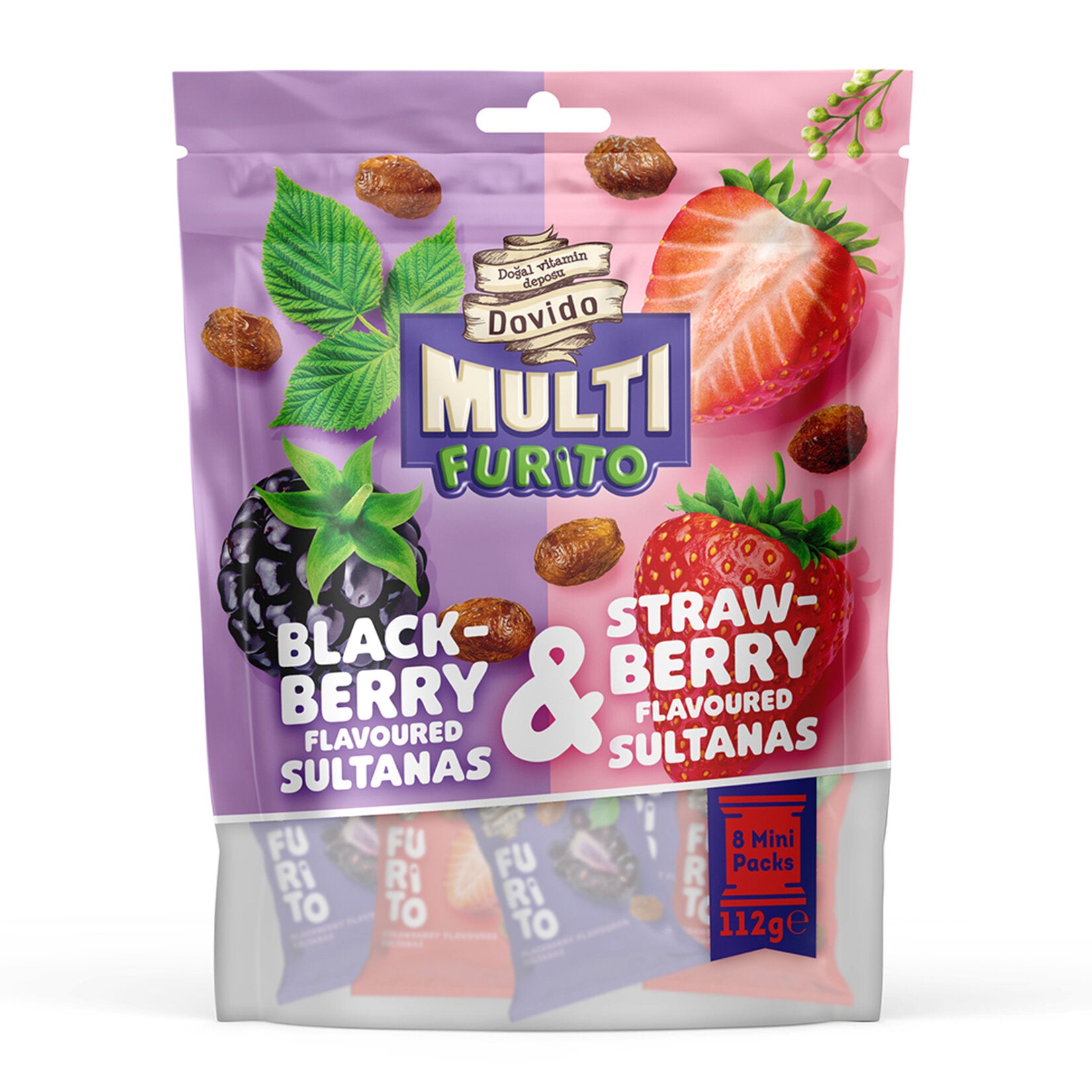 Experience a fruity twist on a classic snack with Dovido Multi Furito Strawberry & Blackberry Flavored Raisins.