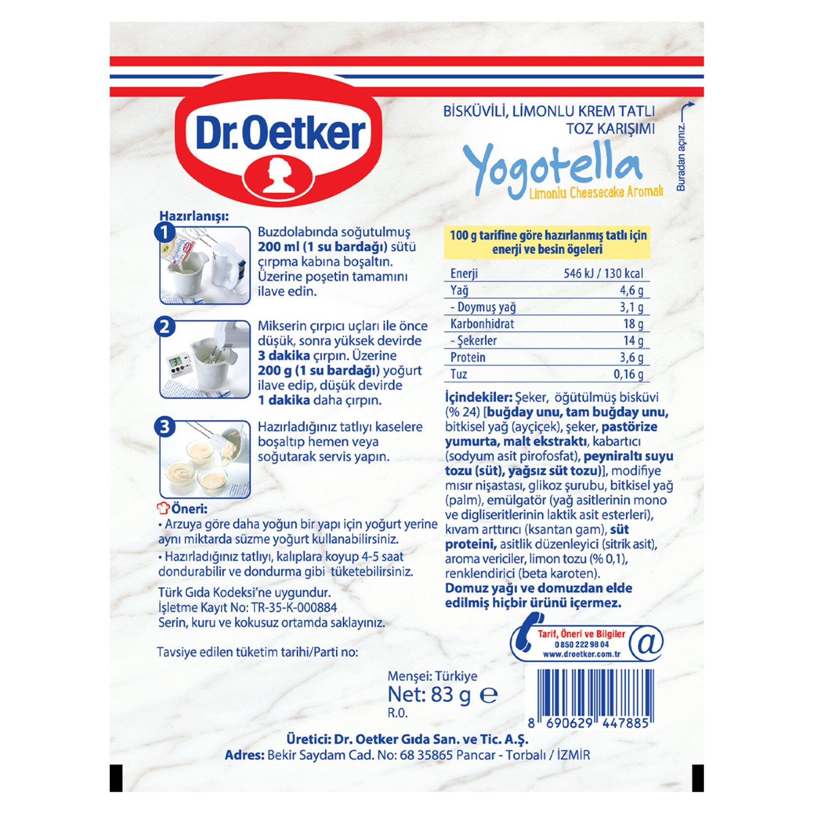 Dr.Oetker Lemon Cheesecake Flavored Yogotella 83 G