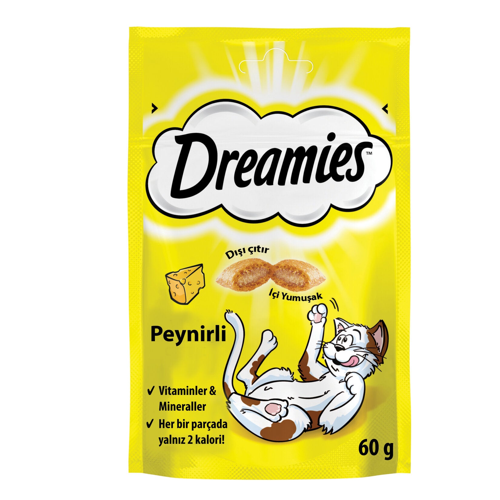 Dreamies Cheese Cat Treat is a crunchy and creamy snack designed for adult cats who enjoy a savory cheese flavor.