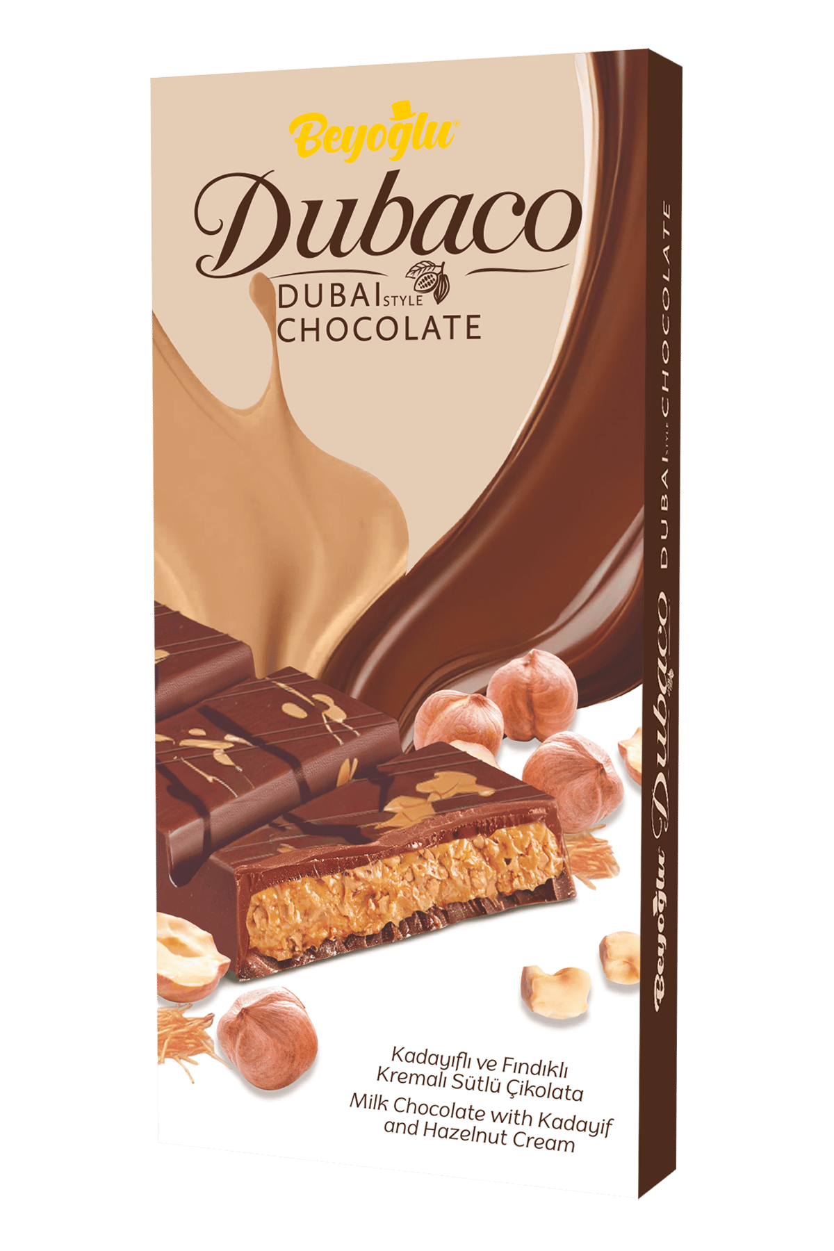 Beyoglu Dubaco Crispy Kadayif Hazelnut Dubai Chocolate brings together the rich tradition of Turkish confectionery with a modern chocolate experience.