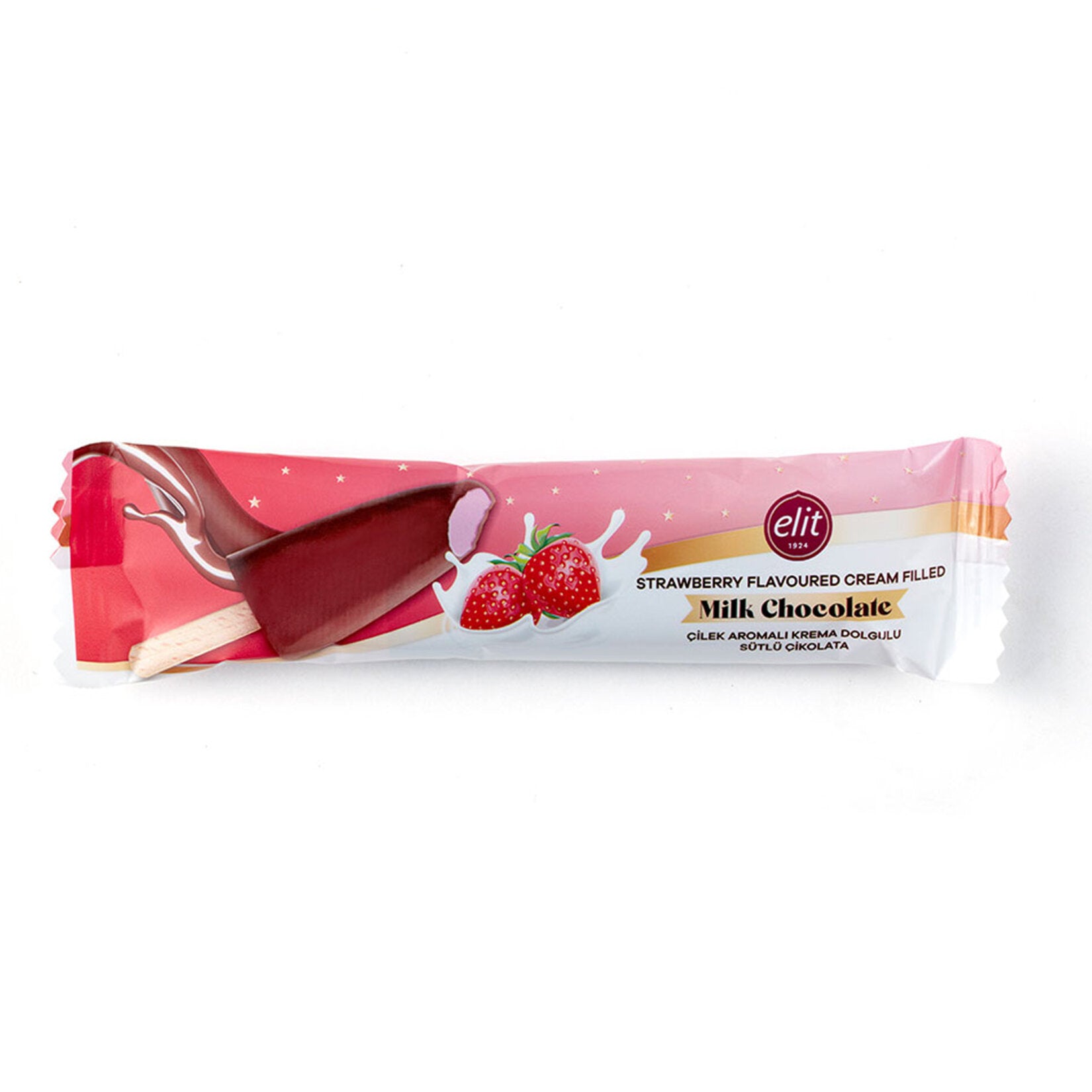 Discover the delightful taste of Elit Strawberry Cream Filled Milk Chocolate Bar, a luscious treat from Türkiye that combines smooth milk chocolate with a rich strawberry-flavored filling.