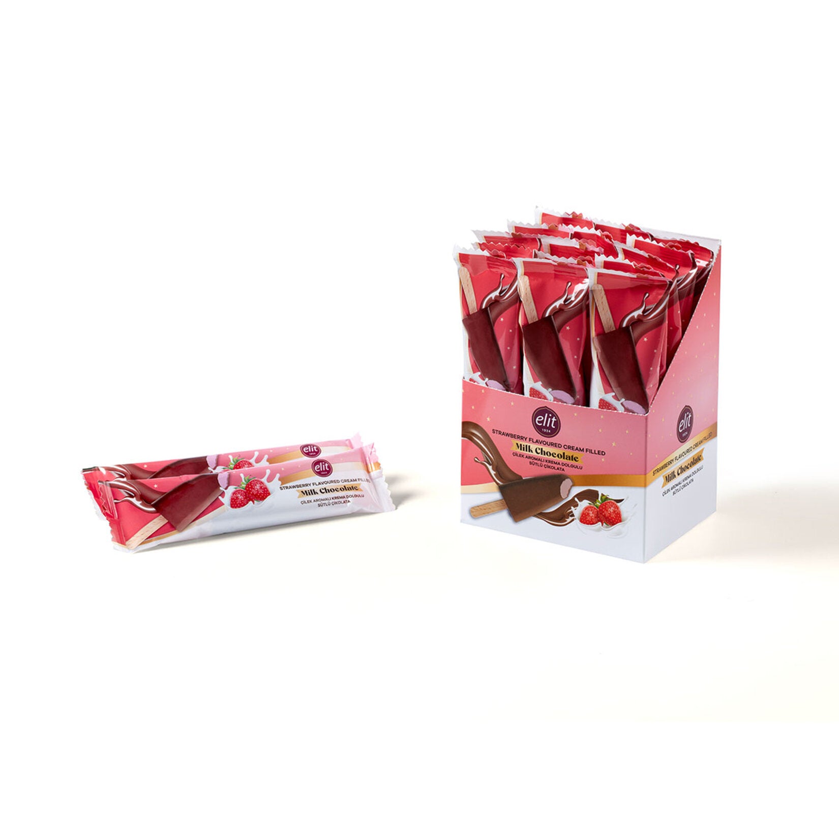 Discover the delightful taste of Elit Strawberry Cream Filled Milk Chocolate Bar, a luscious treat from Türkiye that combines smooth milk chocolate with a rich strawberry-flavored filling.