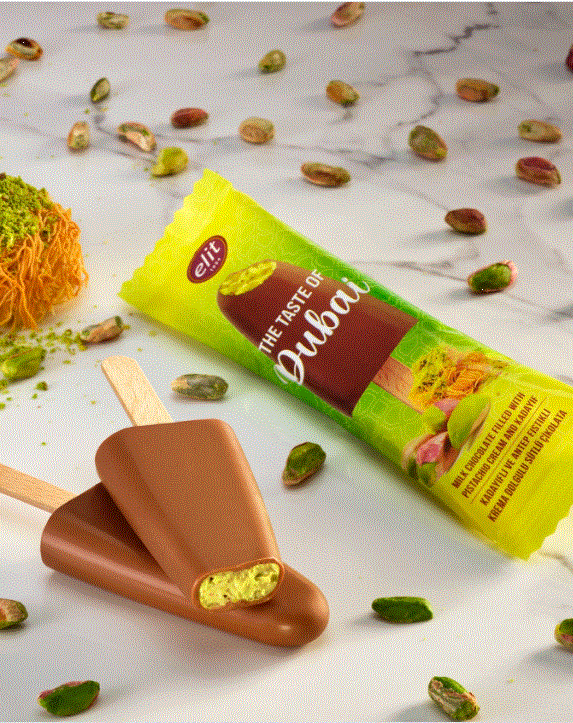 Elit Chocolate Kadayif and Pistachio Cream Filled Dubai Chocolate Lolly Stick 1.05 oz (30g)