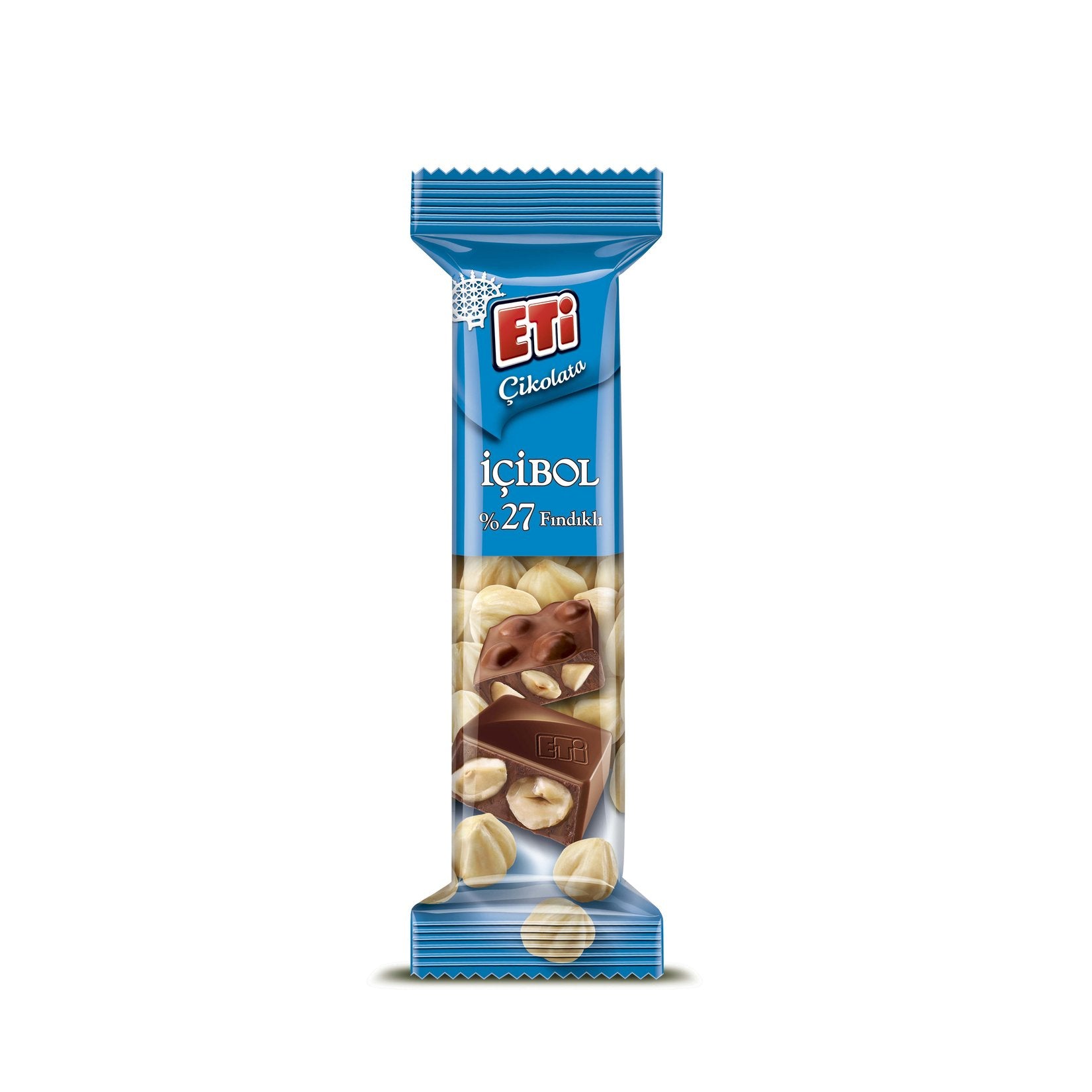 Enjoy the rich taste of Turkish chocolate with the Eti 27% Hazelnut Milk Chocolate Bar.