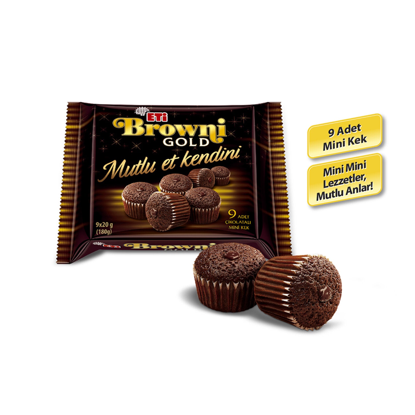 Eti Browni Gold Chocolate Cake with Cocoa Sauce offers a rich, moist texture and a deep chocolate fl