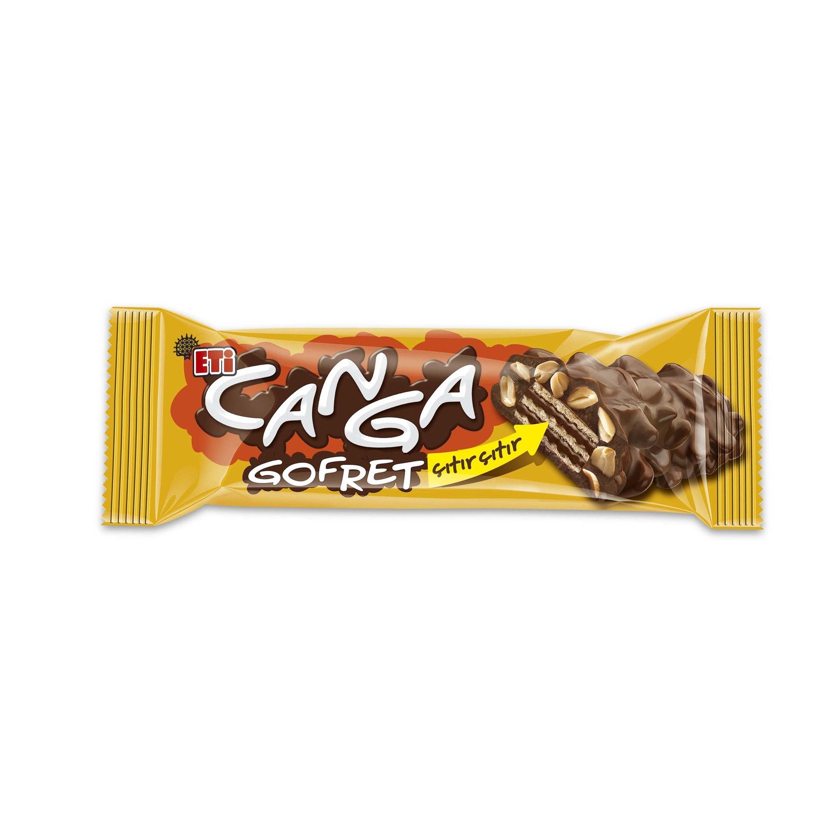 Eti Canga Peanut Covered Hazelnut Cream Wafer brings together the bold crunch of peanuts with the smooth richness of hazelnut cream, all wrapped in a crispy wafer and milk chocolate coating.