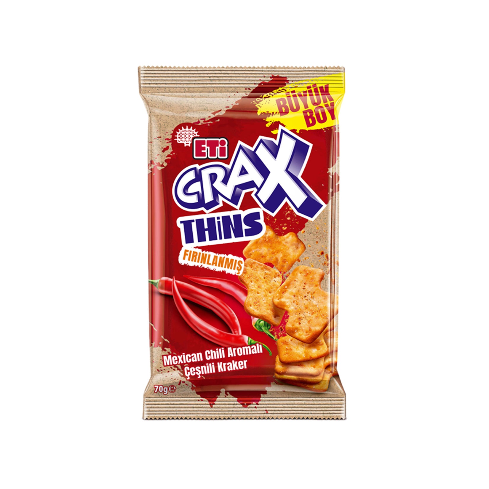 Eti Crax Thins Mexican Chili delivers a bold, spicy crunch in every bite.