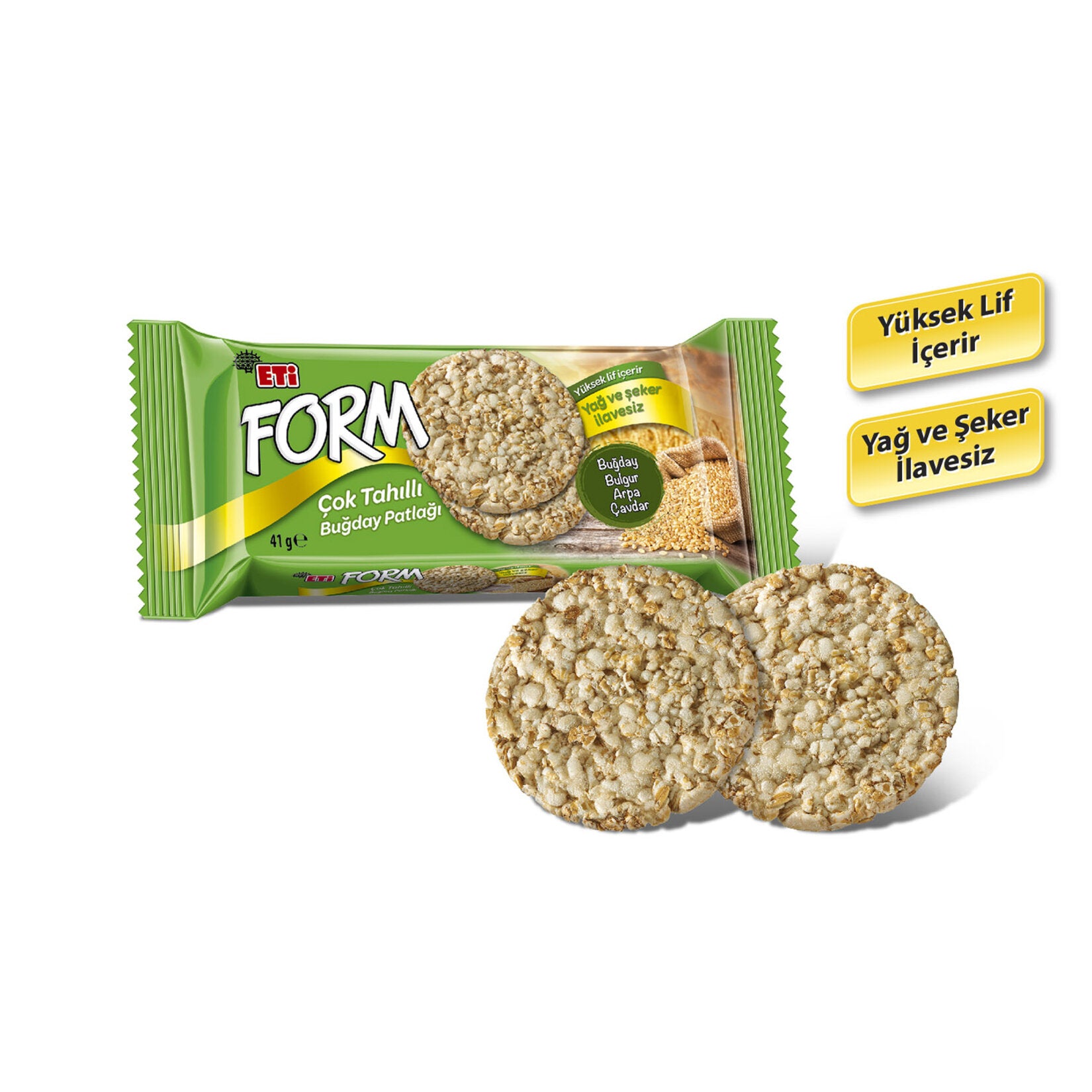 Eti Form Multigrain Wheat Puffed Snack back label with ingredients