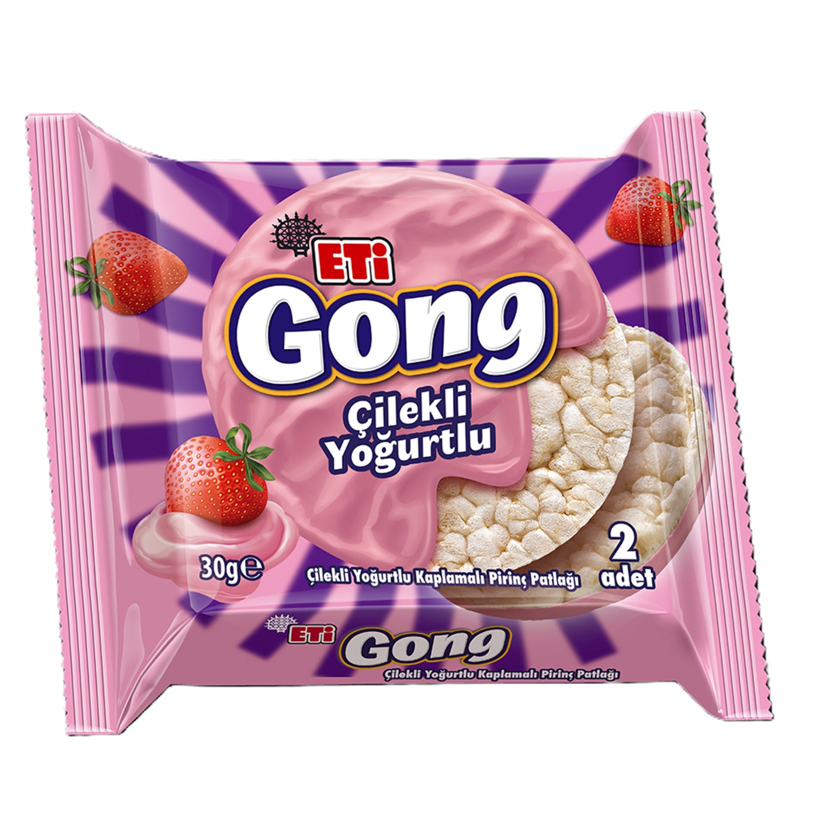 Discover the delightful crunch of Eti Gong Strawberry Yogurt Coated Rice Snack, a unique treat from Türkiye that combines crispy puffed rice with a creamy strawberry yogurt coating.