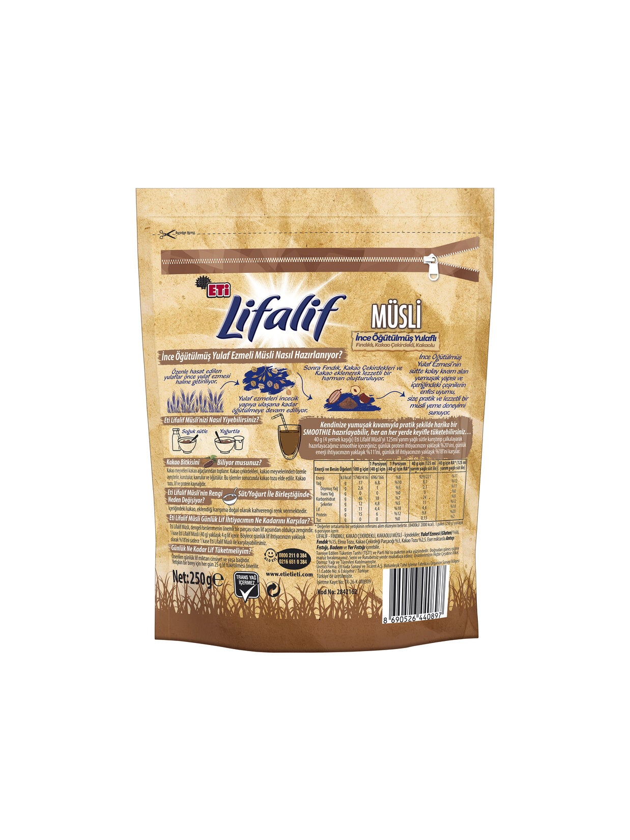 Lifalif Cacao Fine Milled Muesli brings together finely milled oats, crunchy hazelnuts, and rich cocoa for a balanced and satisfying breakfast.