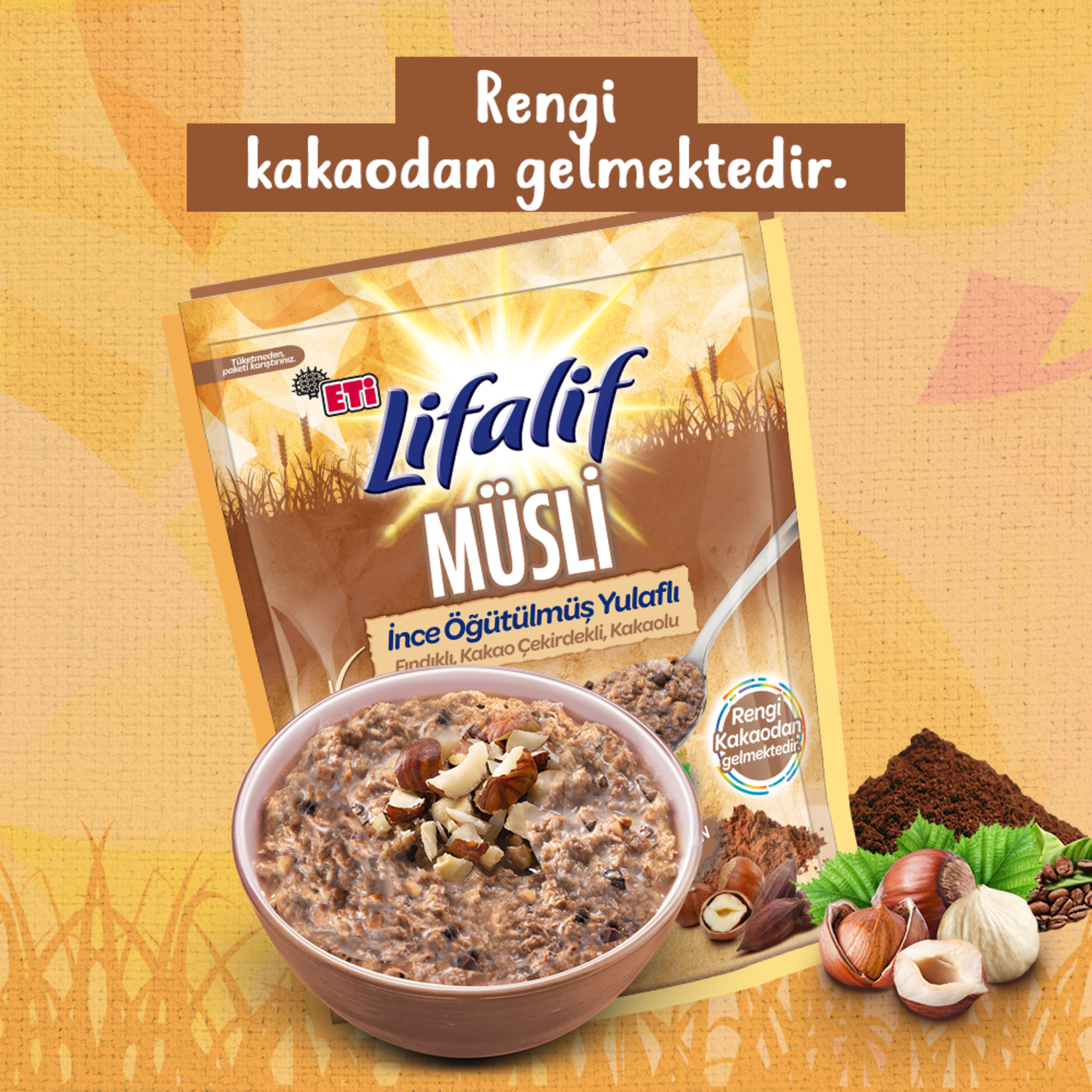 Lifalif Cacao Fine Milled Muesli brings together finely milled oats, crunchy hazelnuts, and rich cocoa for a balanced and satisfying breakfast.