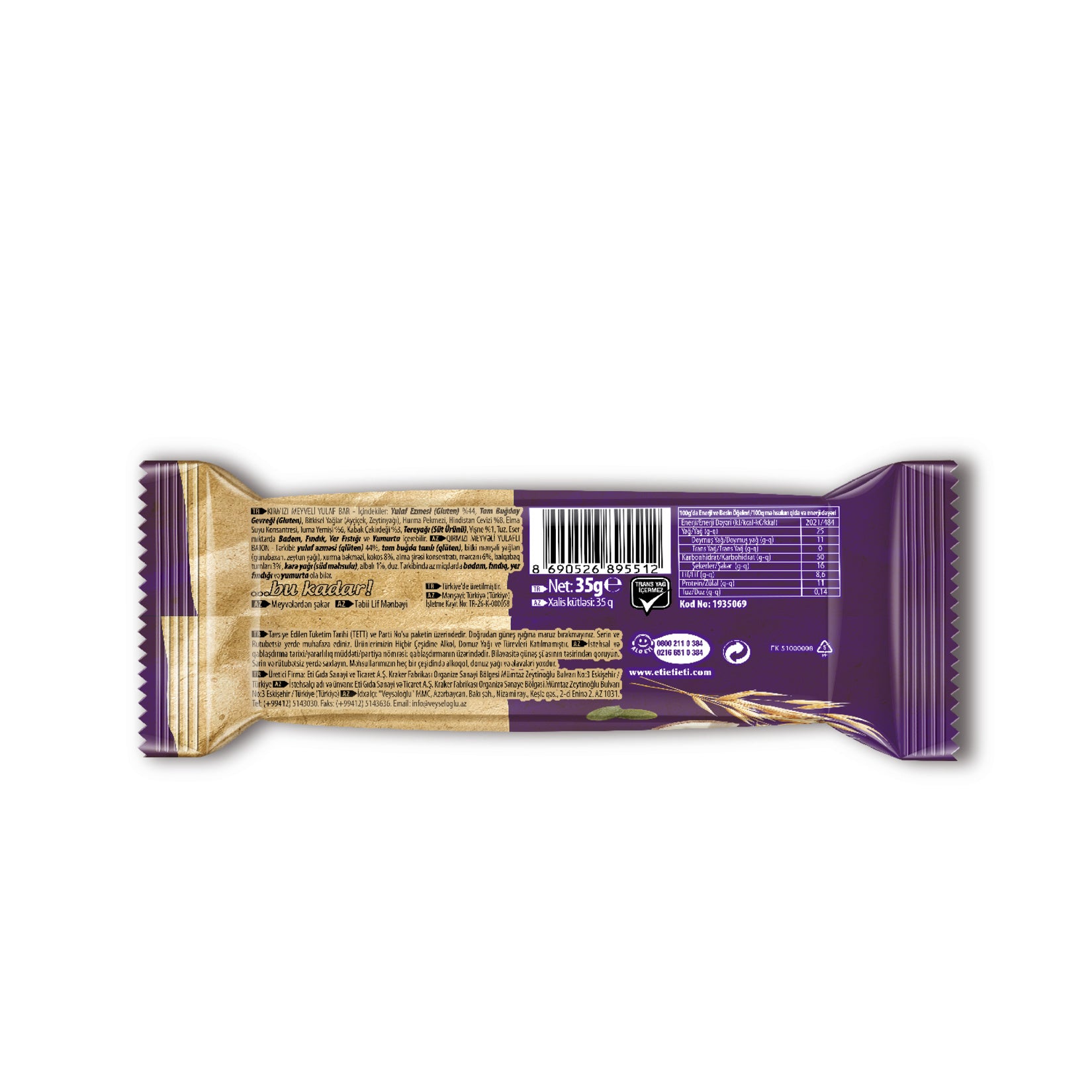 Enjoy a wholesome snack with the Eti Lifalif Red Fruit Oat Bar, packed with the natural goodness of oats, cranberries, cherries, and pumpkin seeds.