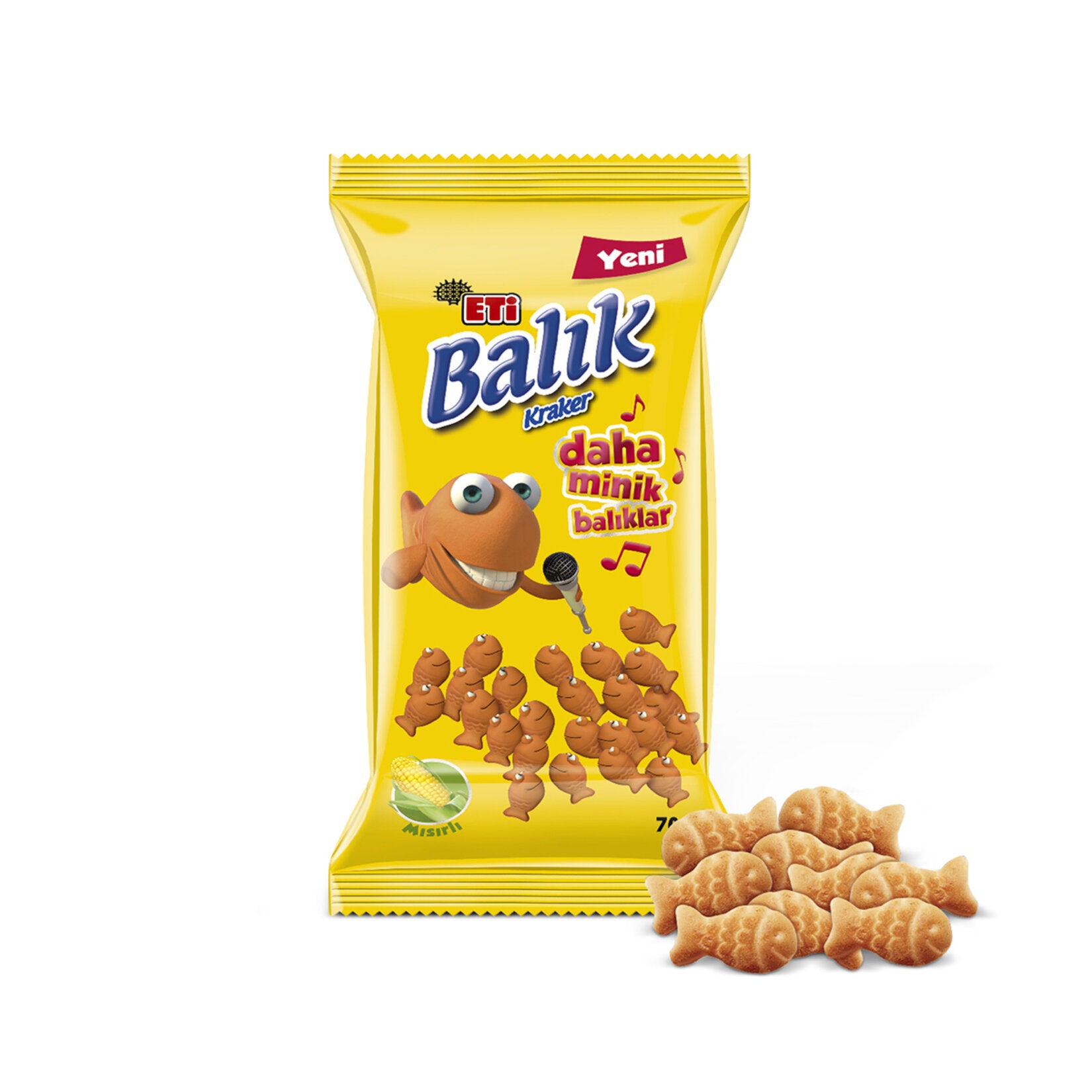 Eti Mini Corn Fish Crackers offer a fun and savory snacking experience with their playful fish shapes and subtle corn flavor.