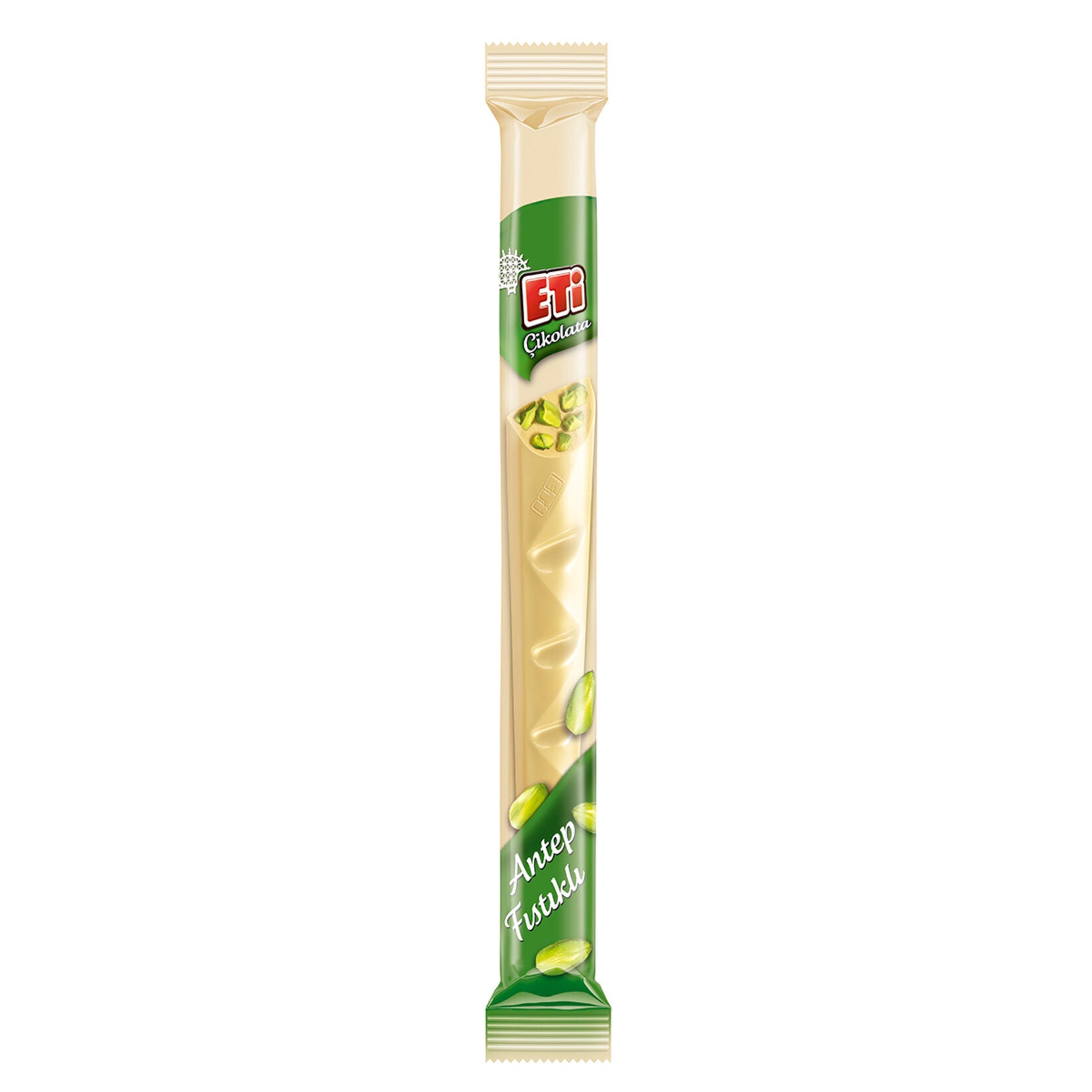 Eti White Chocolate with Pistachio is a deliciously smooth white chocolate bar enriched with crunchy Antep pistachios, offering a rich and creamy taste with a nutty twist.