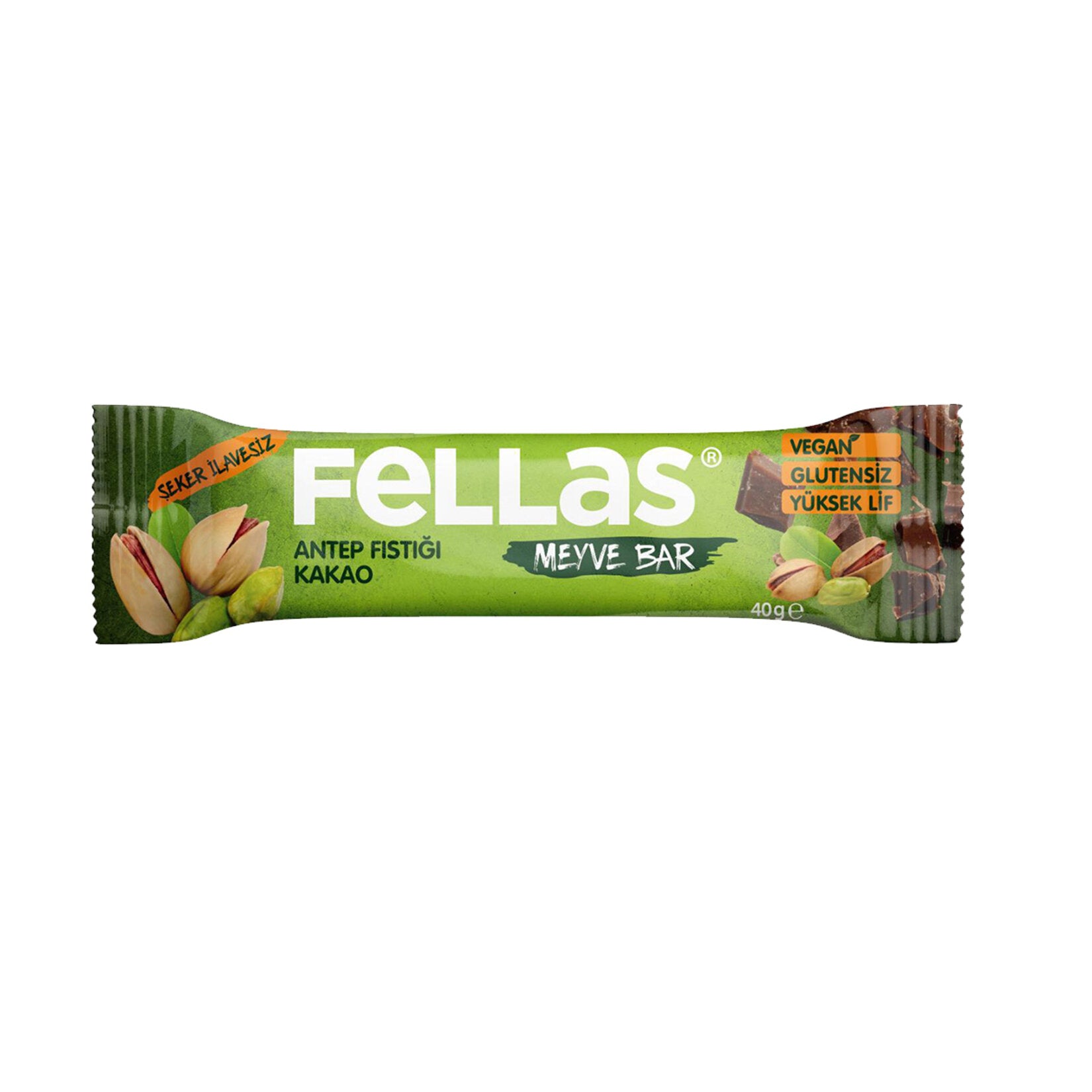 Discover the bold and satisfying taste of the Fellas Pistachio & Cacao Fruit Bar, a deliciously wholesome snack made in Türkiye.