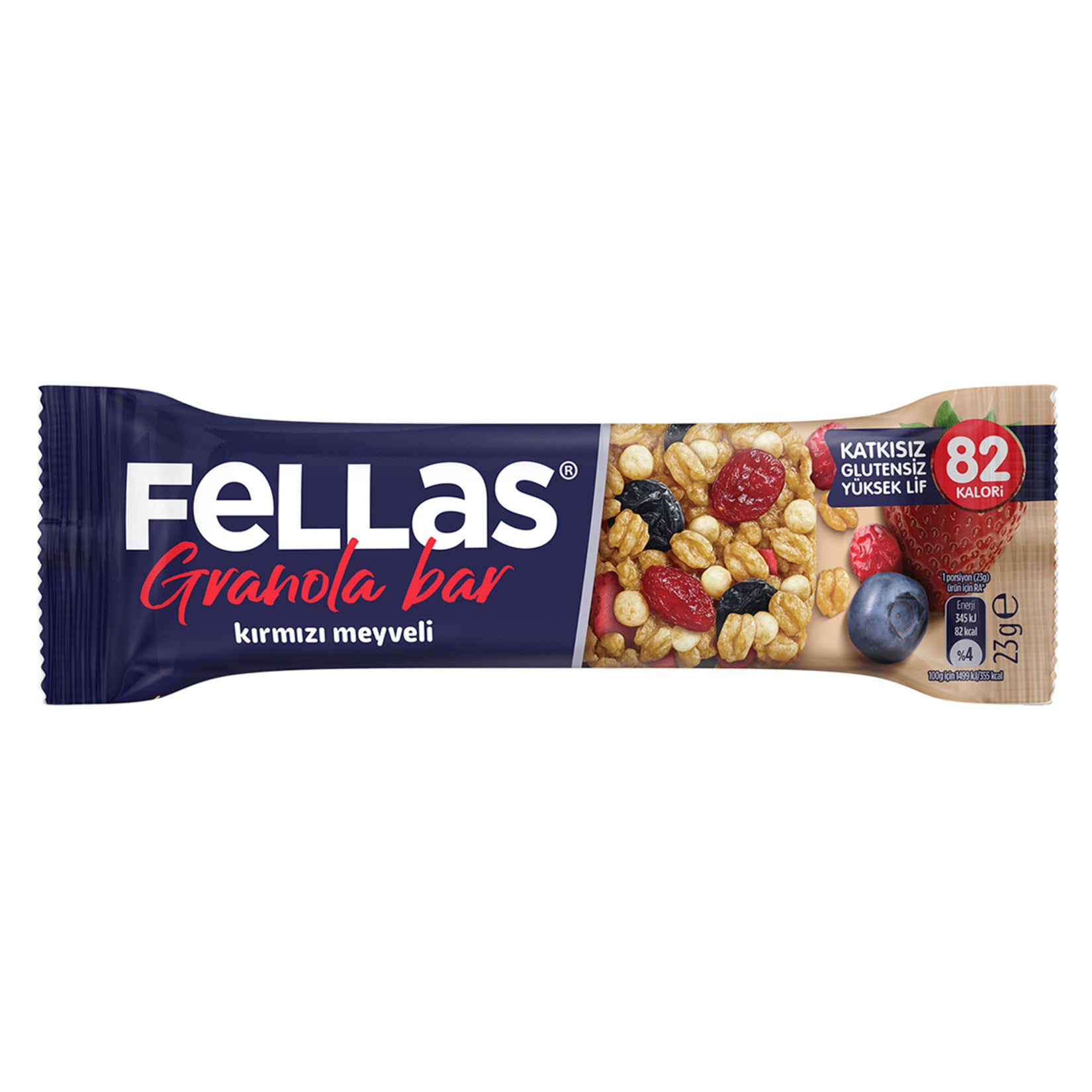 Enjoy a delicious and nutritious snack with the Fellas Red Berry Granola Bar.