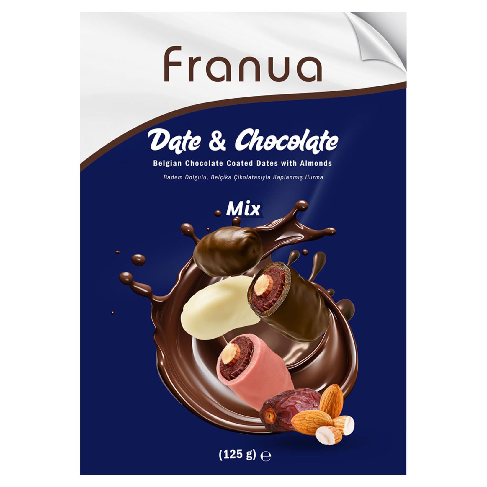 Franua Date & Chocolate Mix Almond Filled Chocolate Covered Dates brings together the natural sweetness of premium dates with crunchy almonds, all coated in a variety of smooth chocolates.