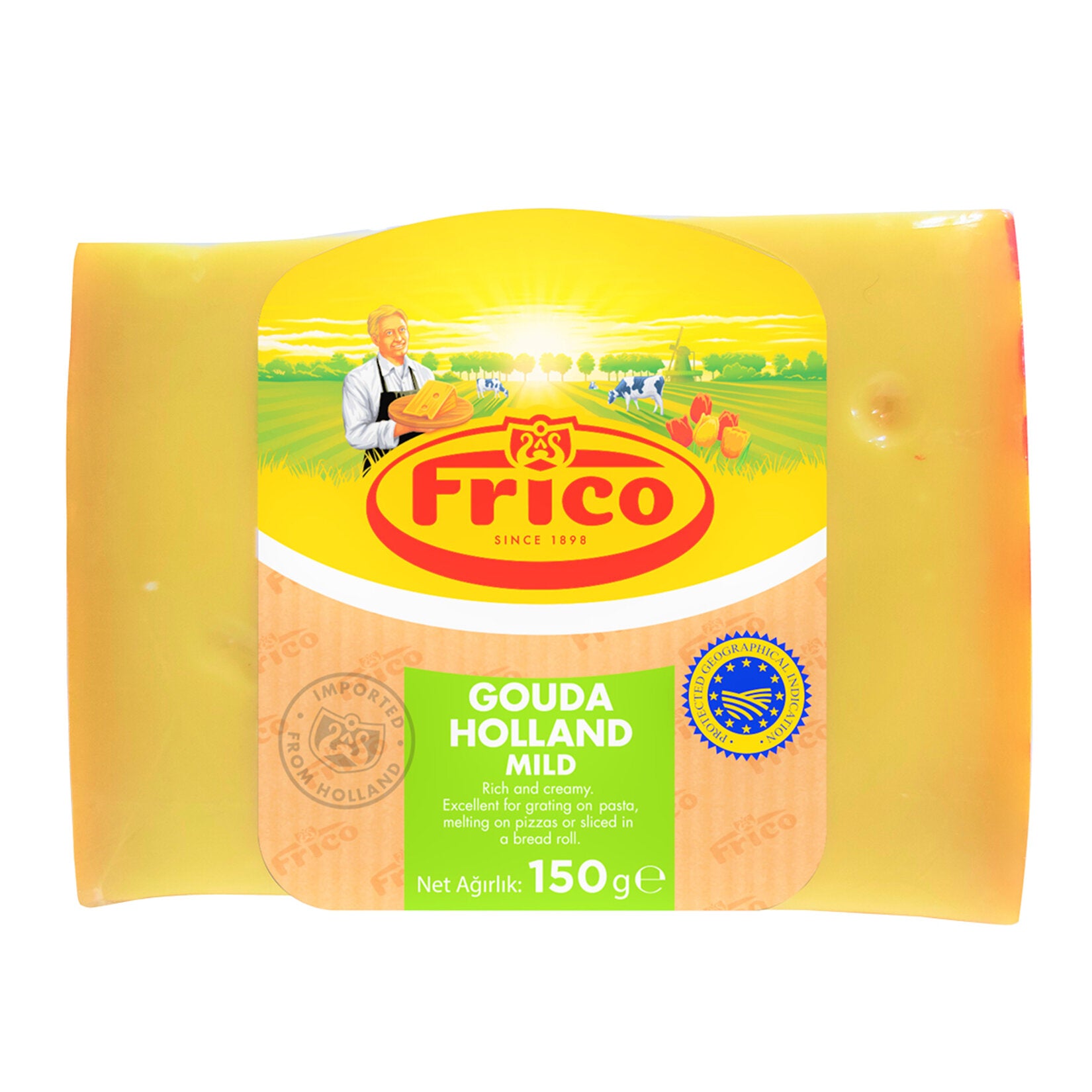 Frico Full Fat Fresh Plain Gouda Cheese brings the smooth, creamy taste of traditional Gouda to your table in a convenient 150 g pack.