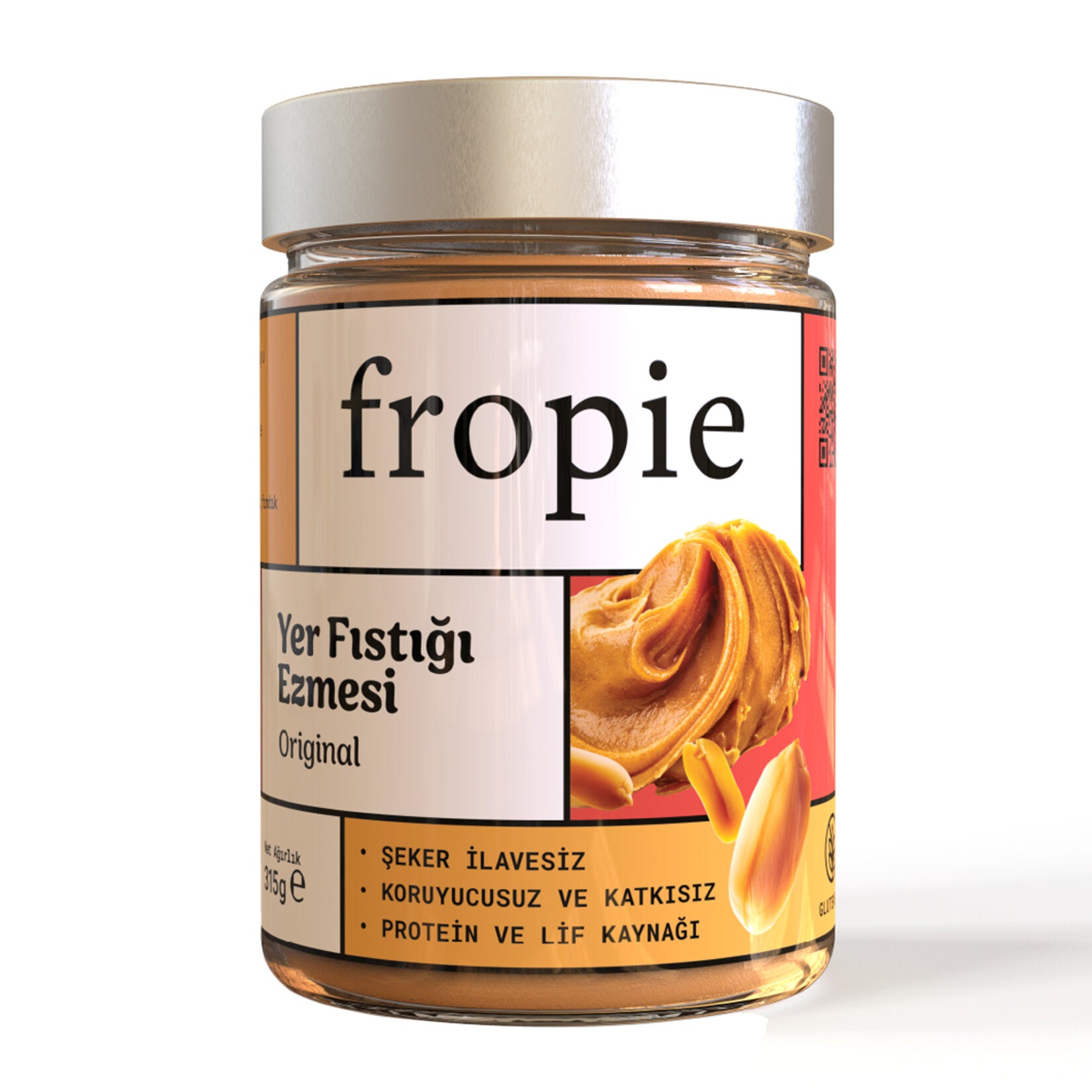 Enjoy the simple goodness of Fropie Original Peanut Butter, made with 94% roasted peanuts and naturally sweetened with apple juice concentrate.